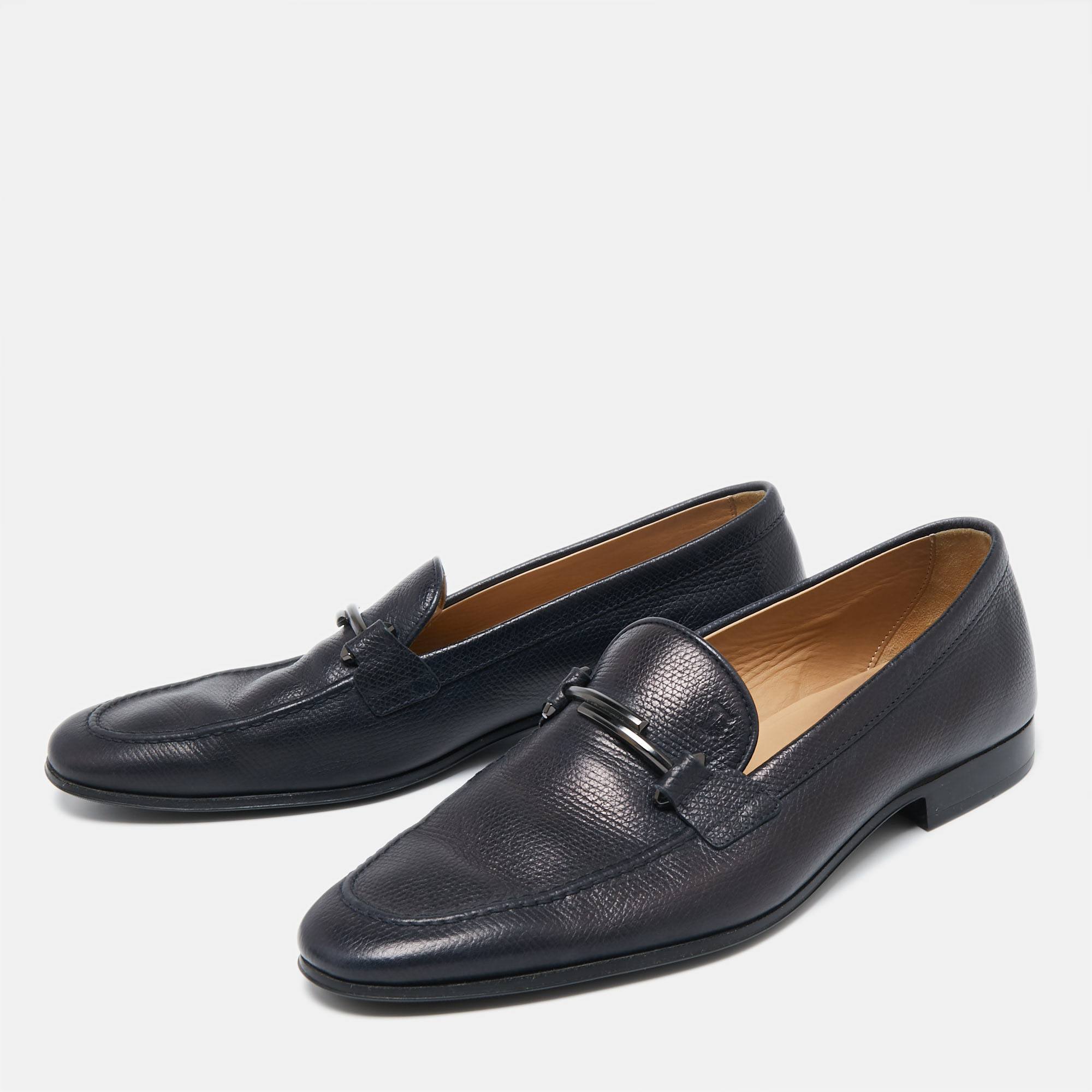 

Tod's Navy Blue Leather Double T Buckle Slip-On Loafers Size