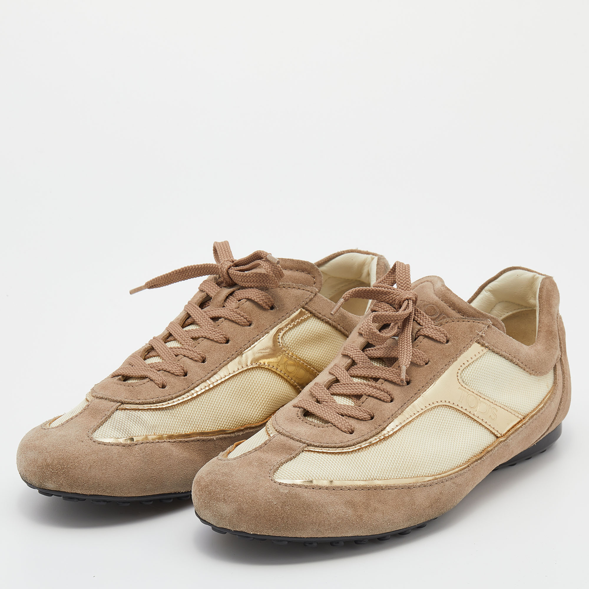 

Tod's Beige/Cream Suede And Technical Fabric Low Top Sneakers Size