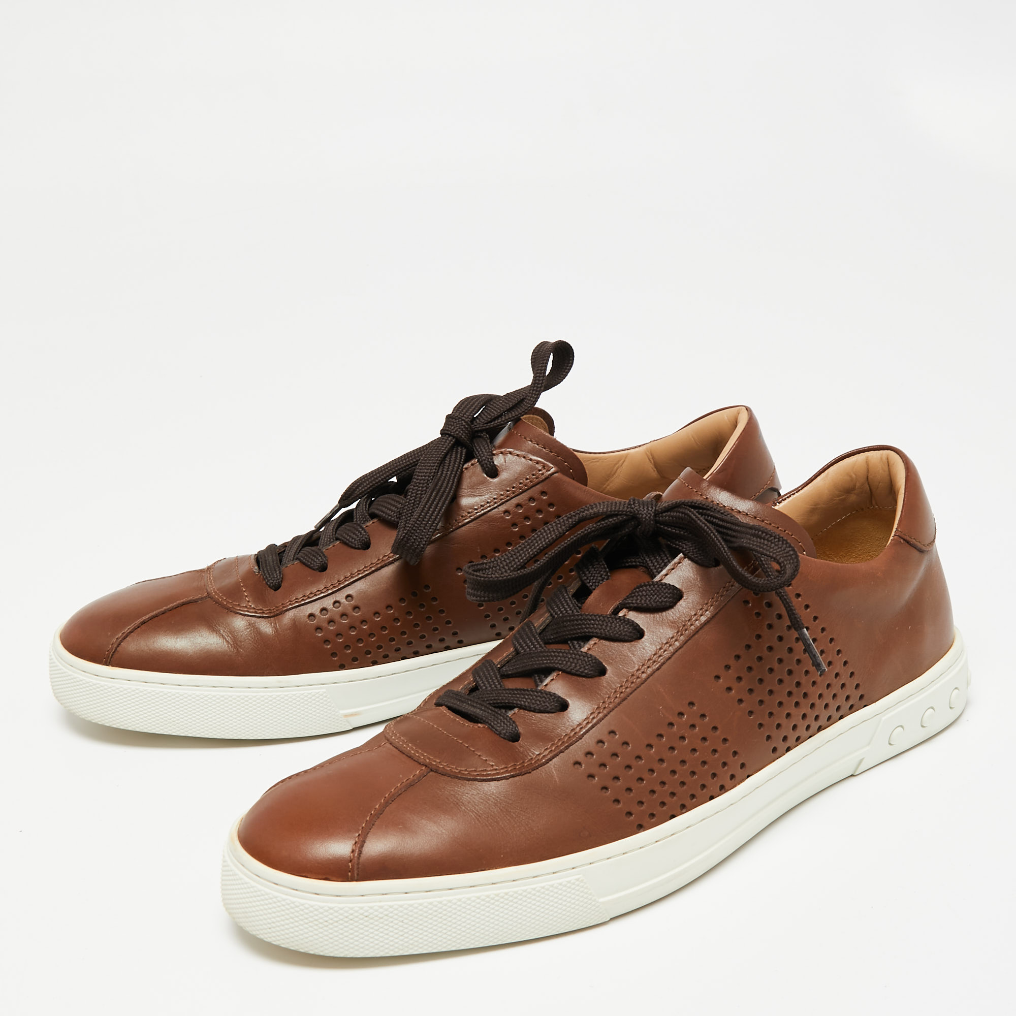 

Tod's Brown Perforated Leather Lace Up Sneakers Size