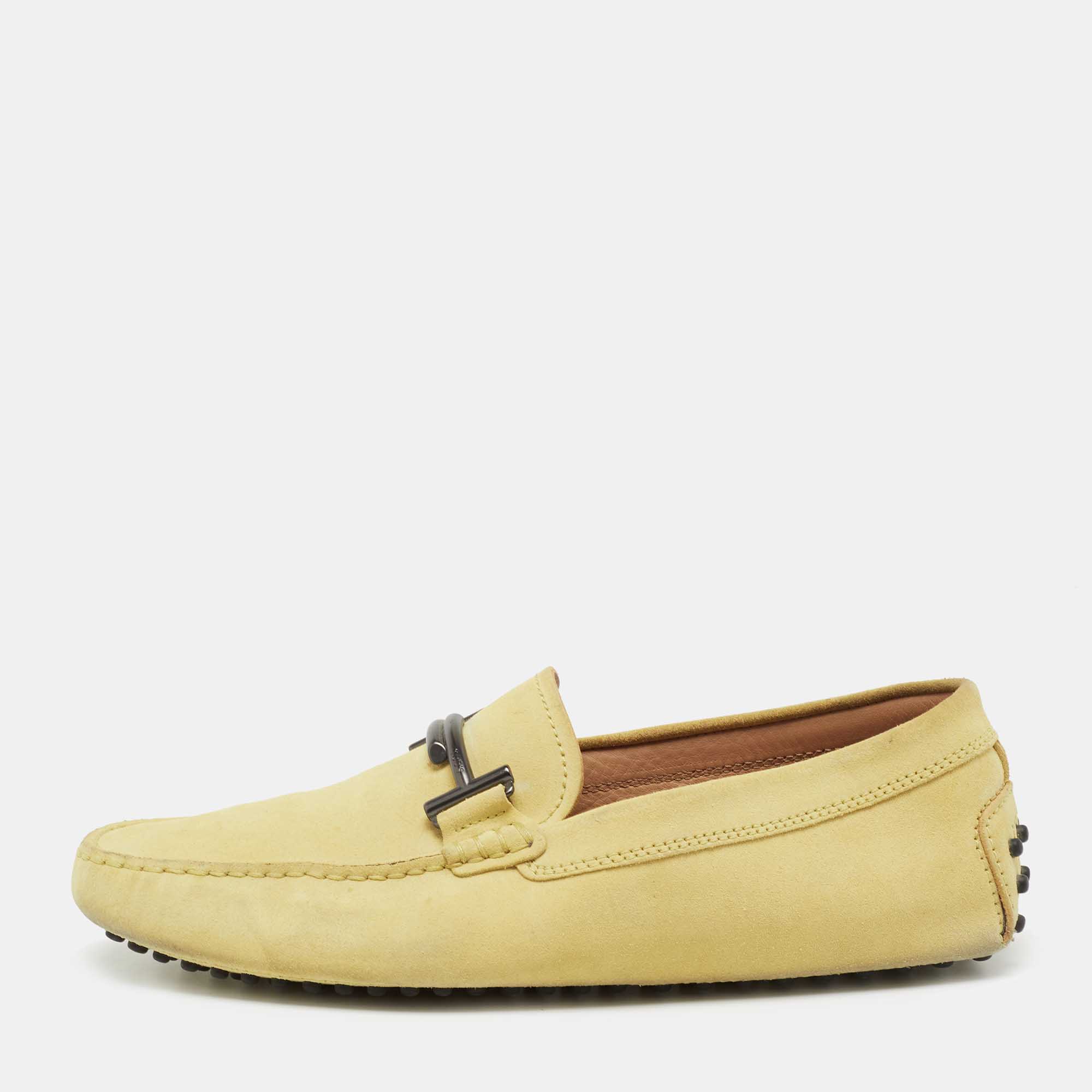 

Tods Yellow Suede Gommino Double T Driving Loafers Size