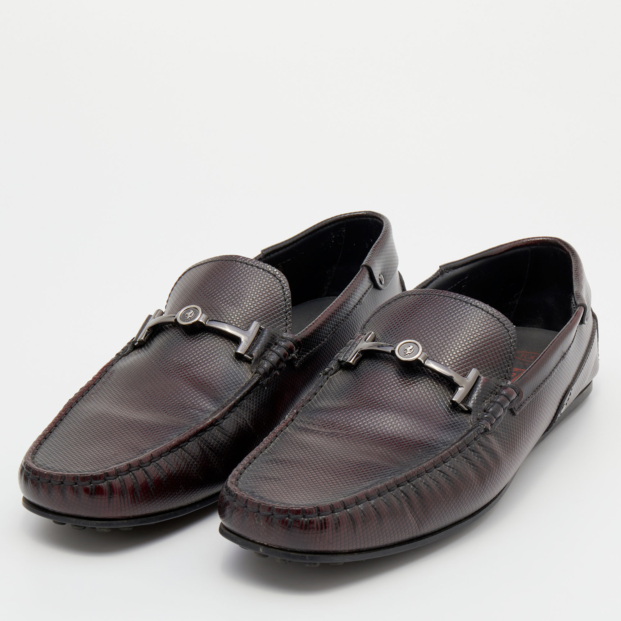 

Tod's For Ferrari Black/Burgundy Leather Slip On Loafers Size