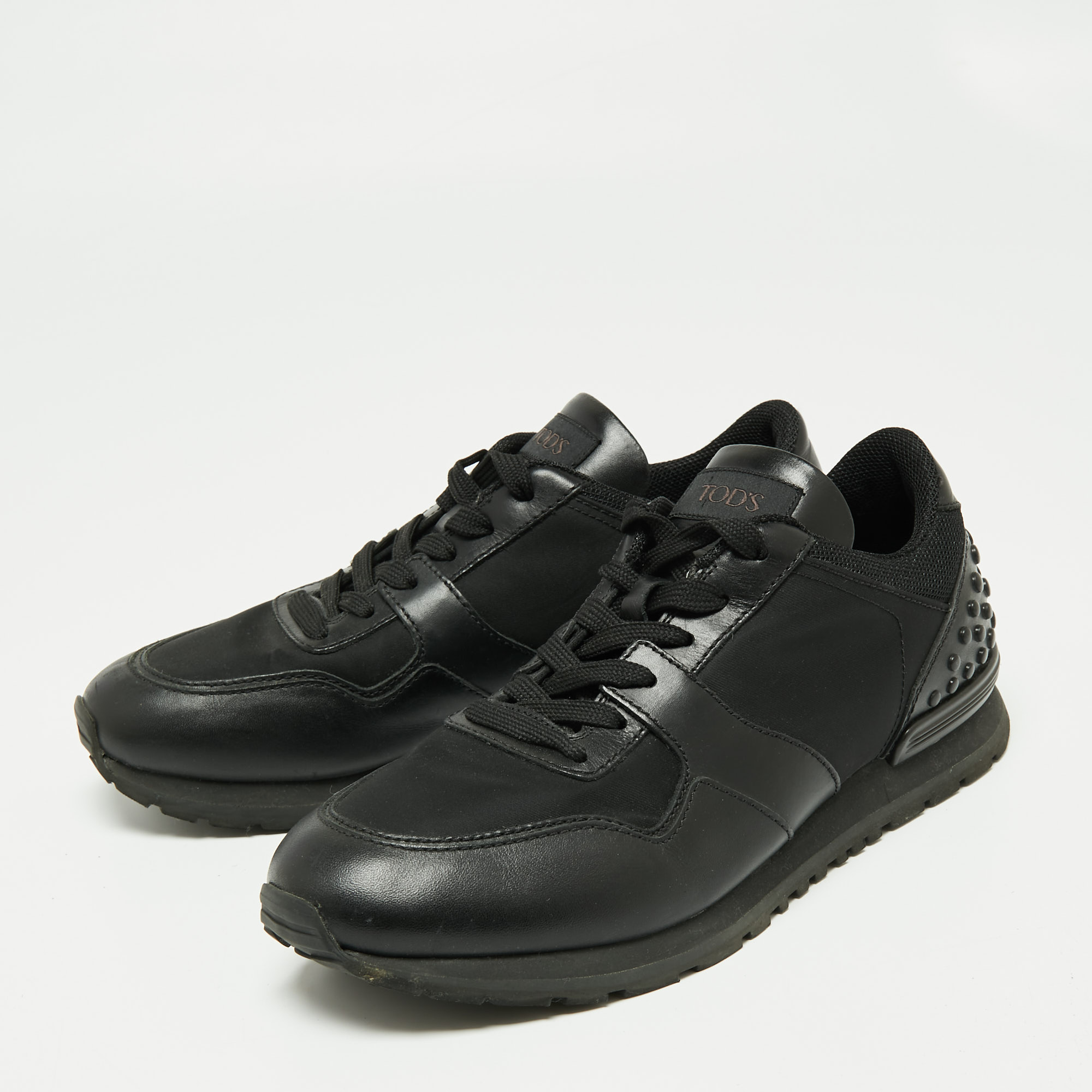 

Tod's Black Leather, Nylon and Mesh Low-Top Sneakers Size