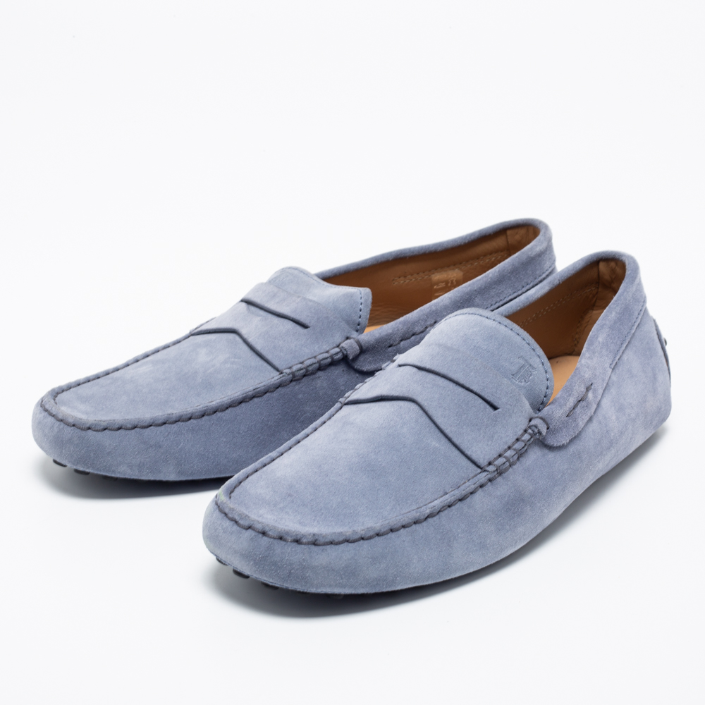 

Tod's Blue Suede Penny Slip On Loafers Size