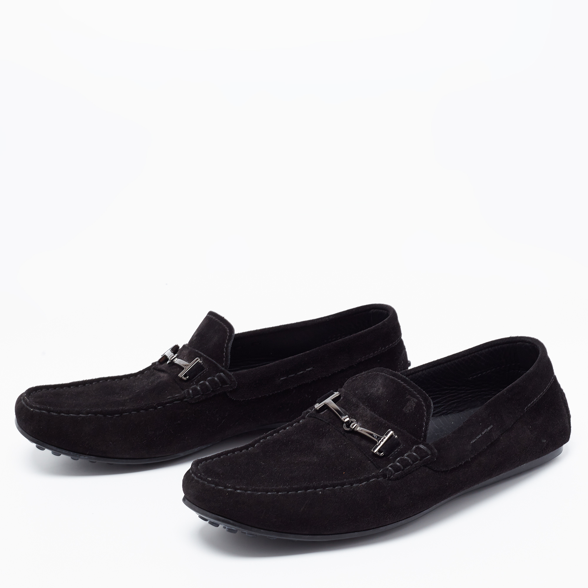 

Tod's Black Suede Double T Slip On Loafers Size