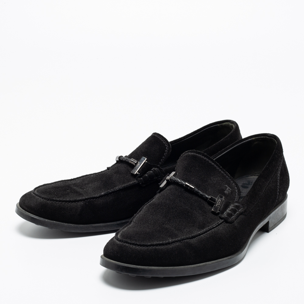

Tod's Black Suede Buckle Slip-On Loafers Size