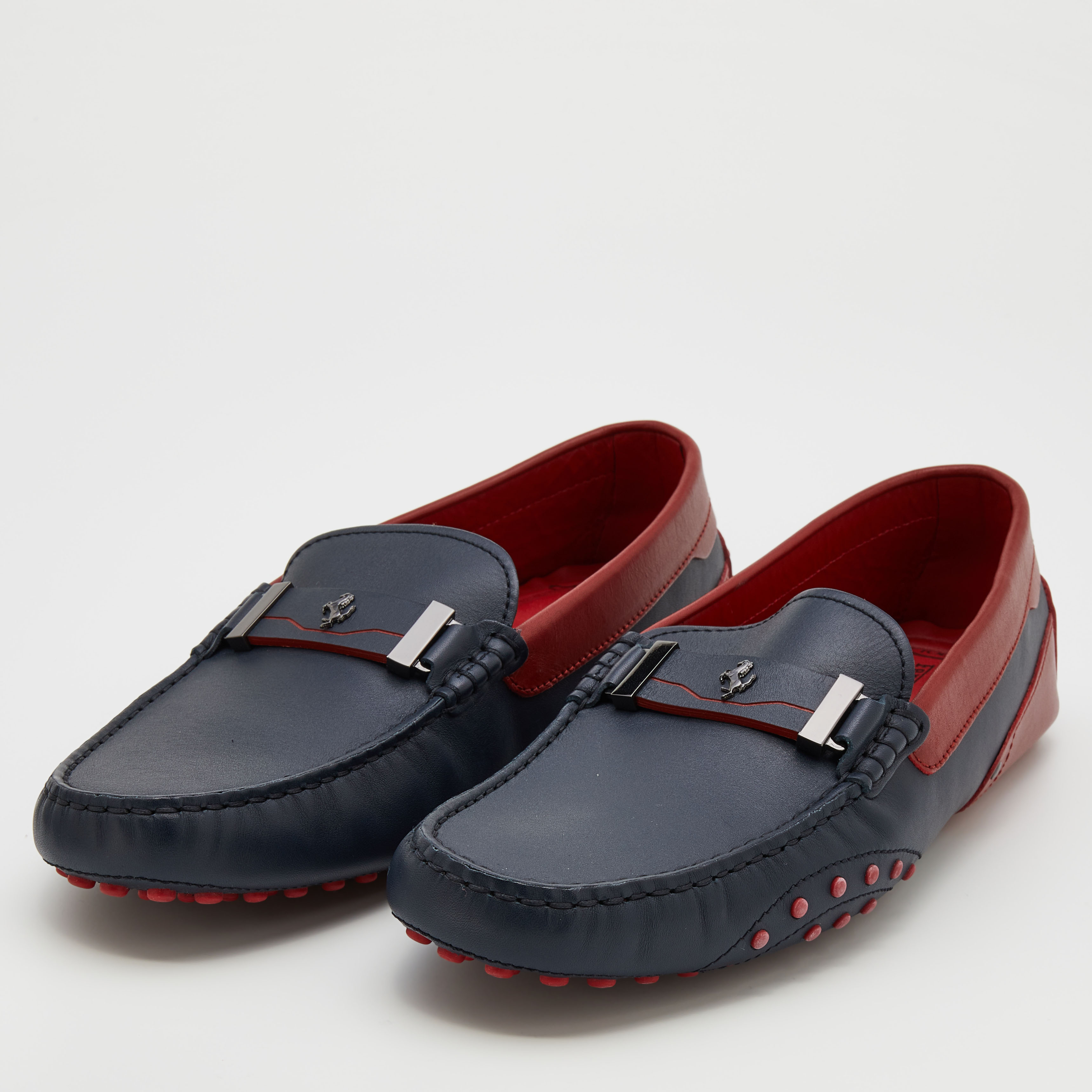 

Tod's For Ferrari Black Leather Slip On Loafers Size, Navy blue