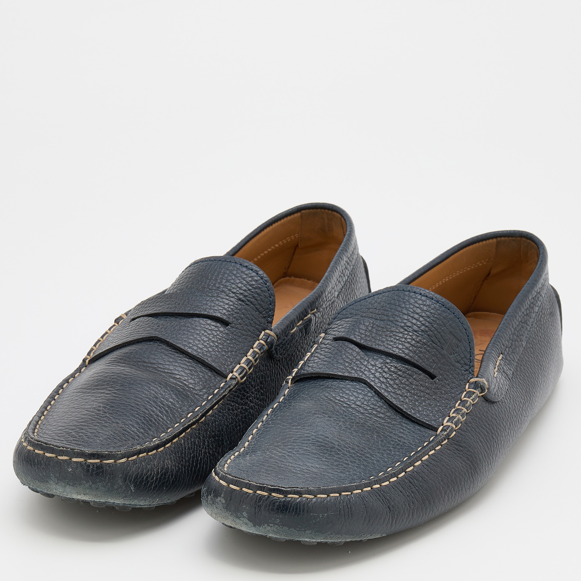 

Tod's Navy Blue Leather Slip On Loafers Size