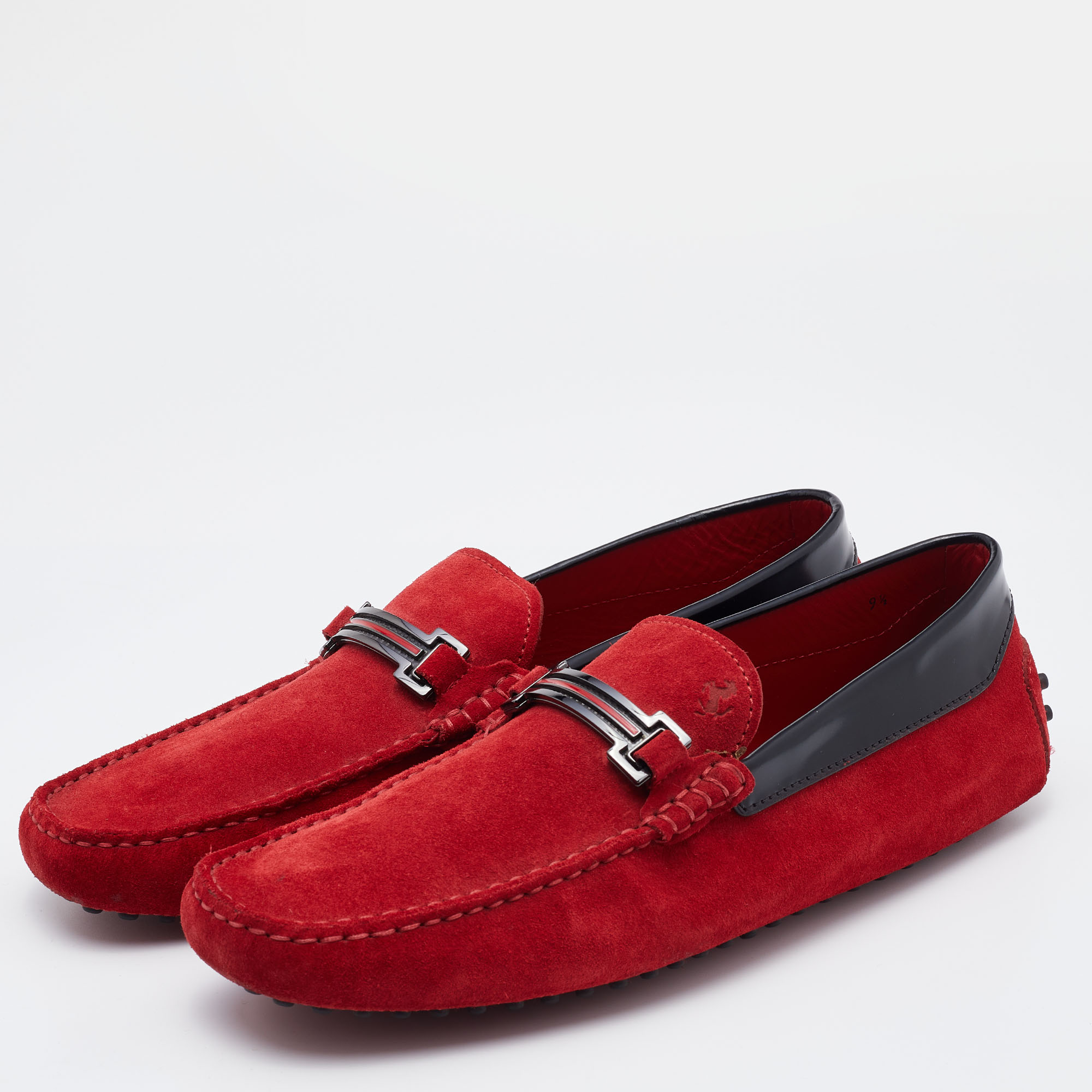 

Tod's For Ferrari Red/Black Suede Slip On Loafers Size