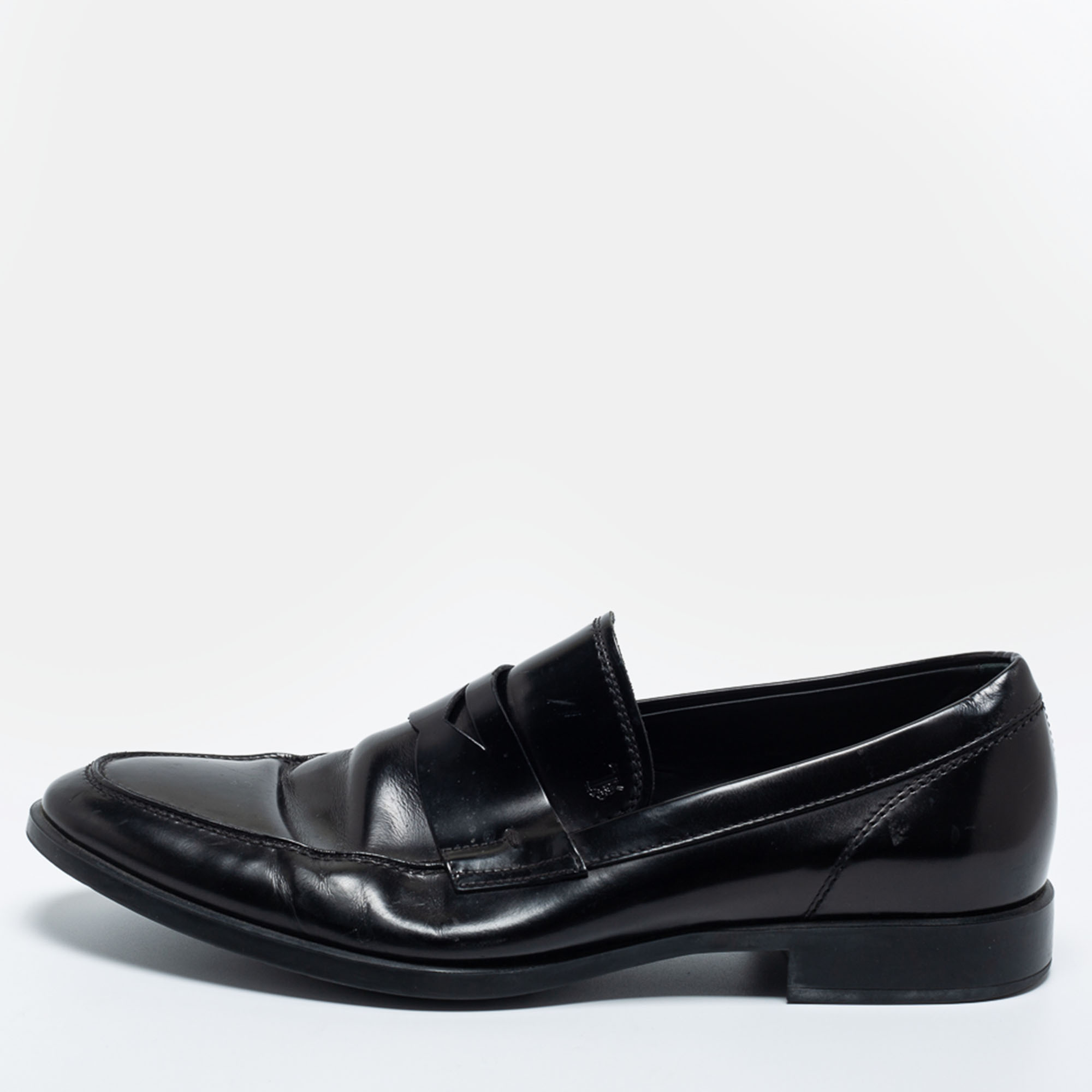 Pre-owned Tod's Black Leather Penny Loafers Size 43