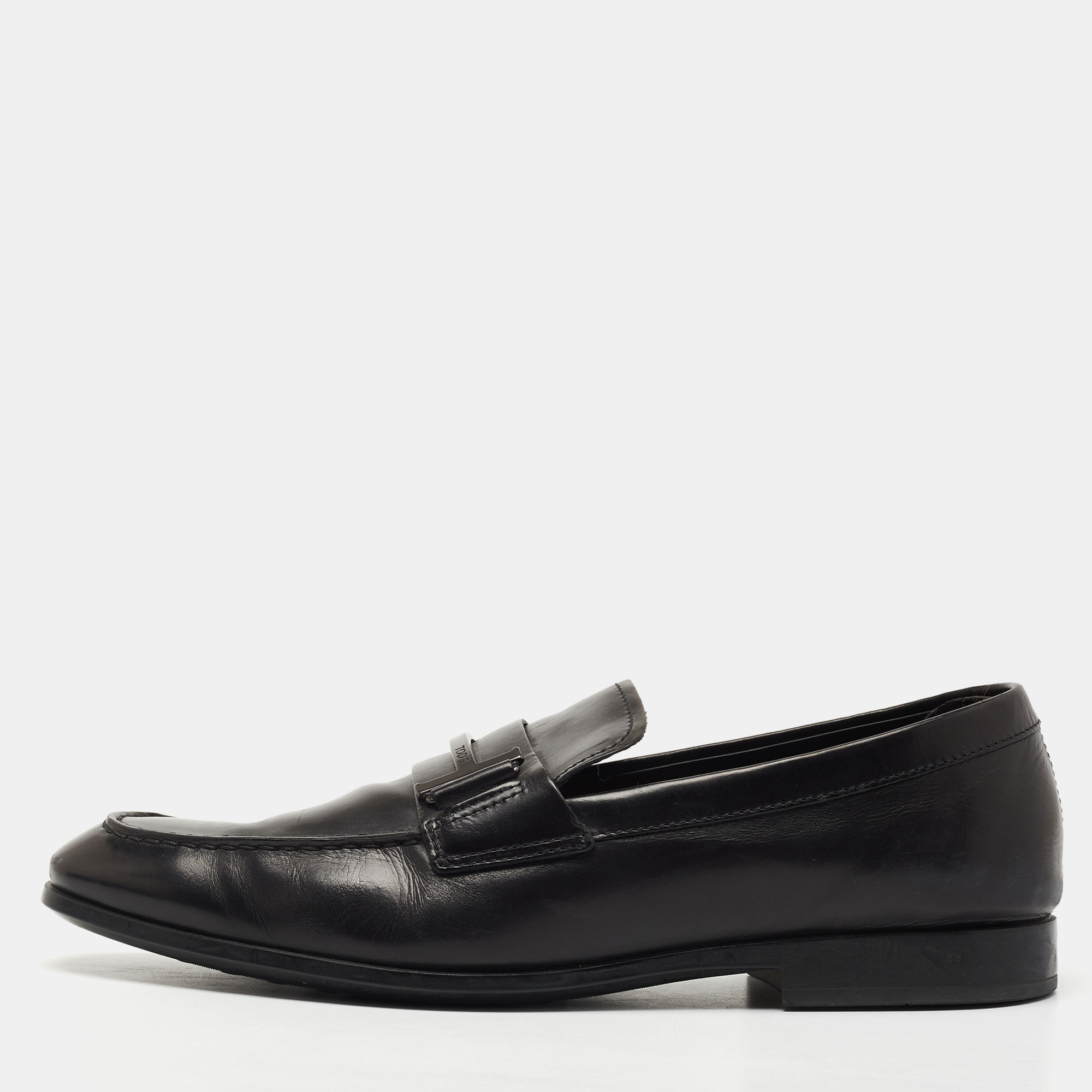 Pre-owned Tod's Black Leather Slip On Loafer Size 42