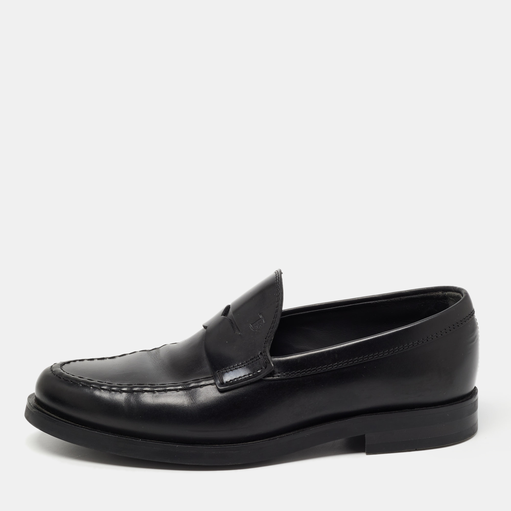 Pre-owned Tod's Tods Black Leather Gommino Driving Slip On Loafer Size 40