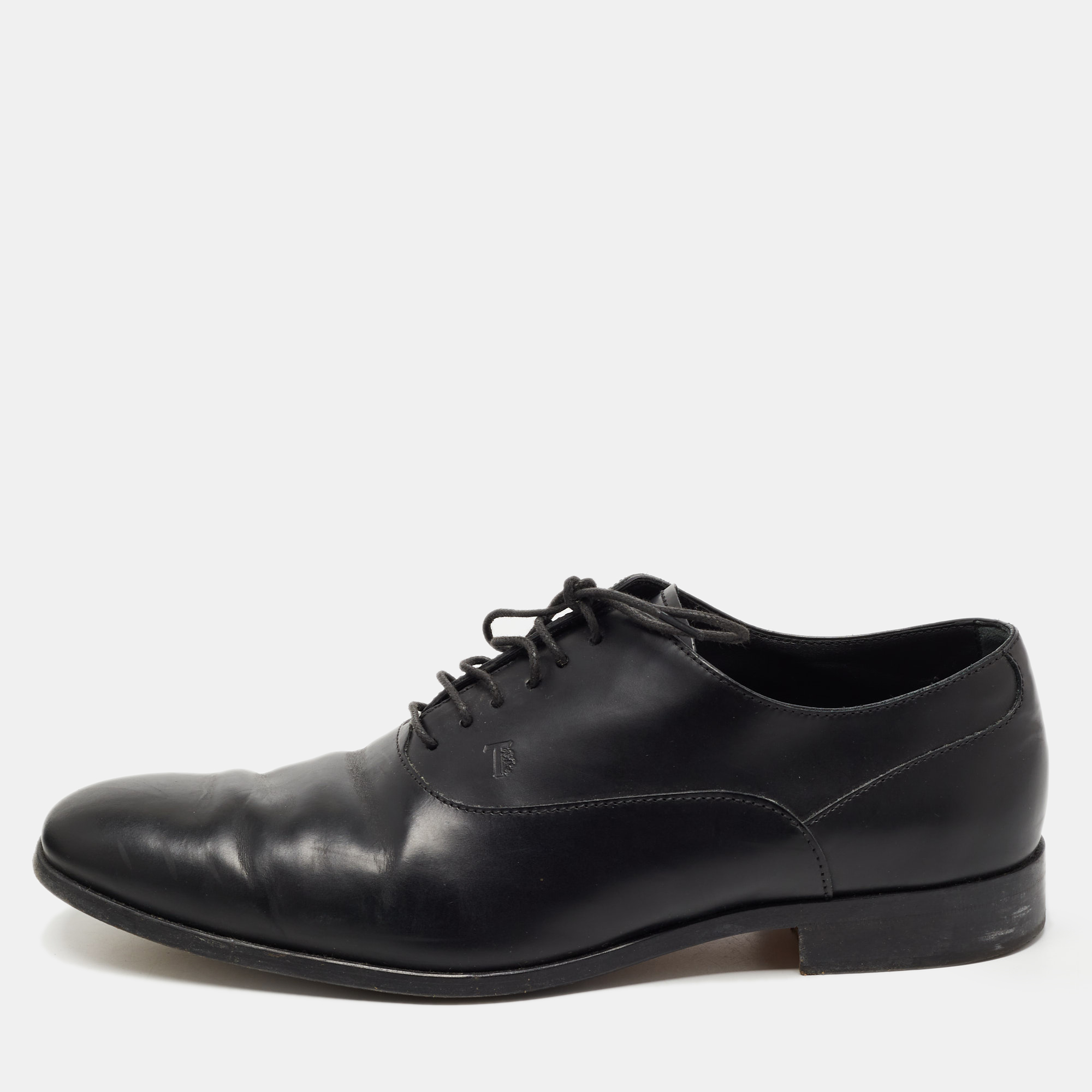 Pre-owned Tod's Black Leather Lace Up Oxfords Size 42