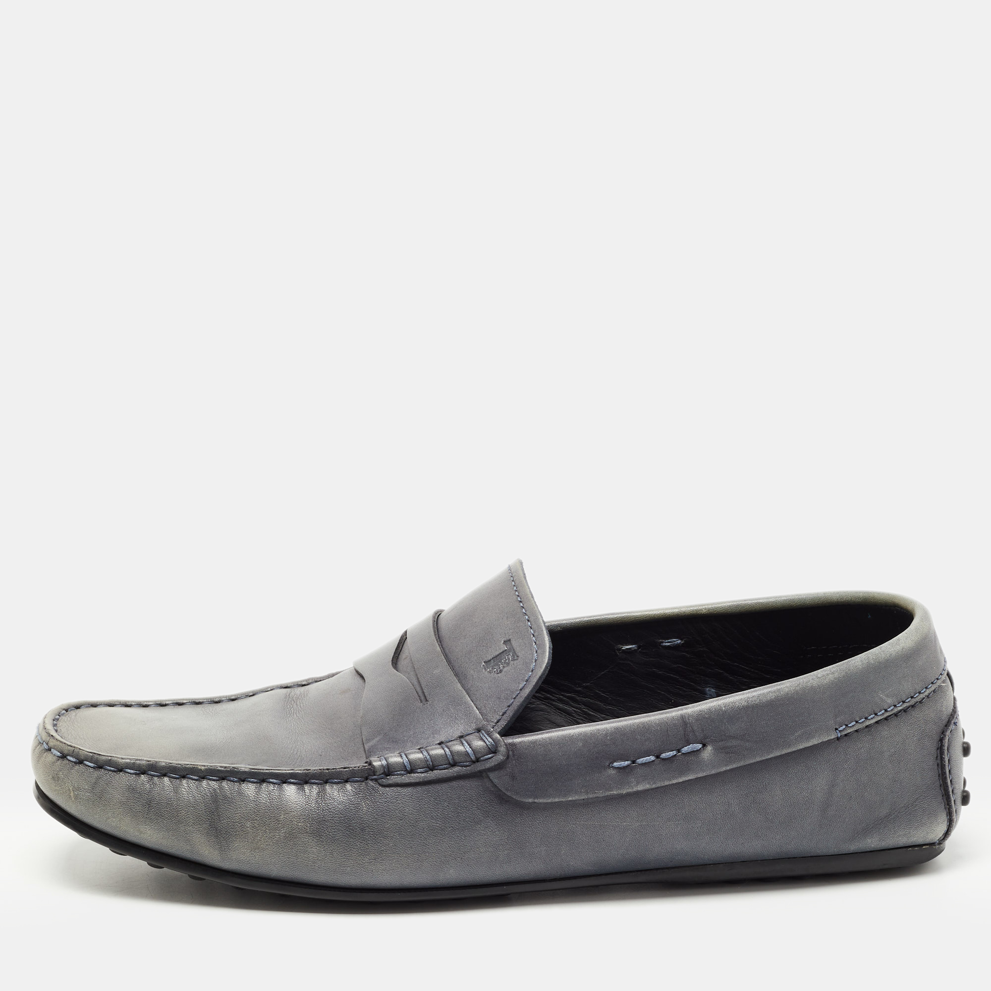 Pre-owned Tod's Grey Leather Penny Loafers Size 42