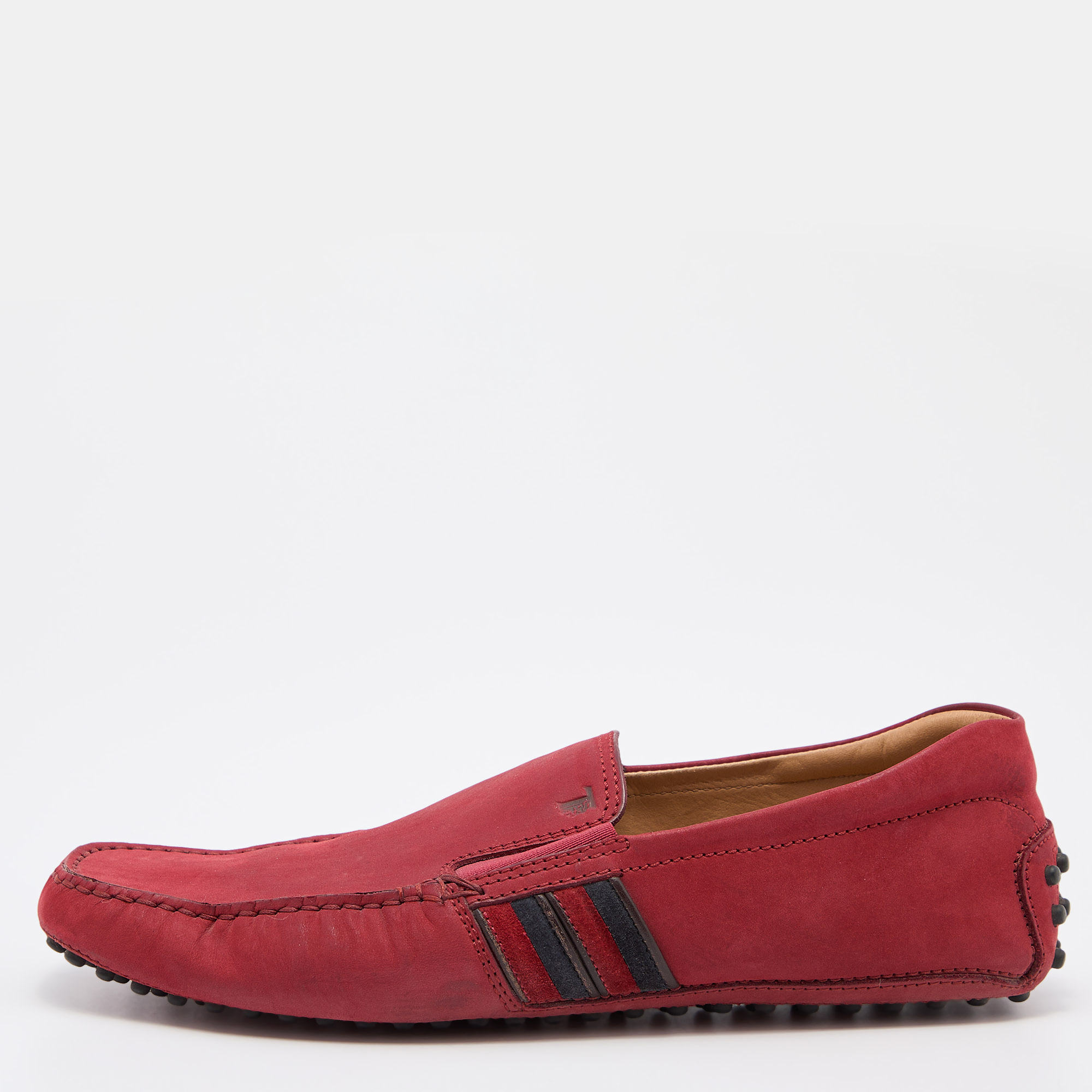 Pre-owned Tod's Tods Red Leather Slip On Loafers Size 39.5