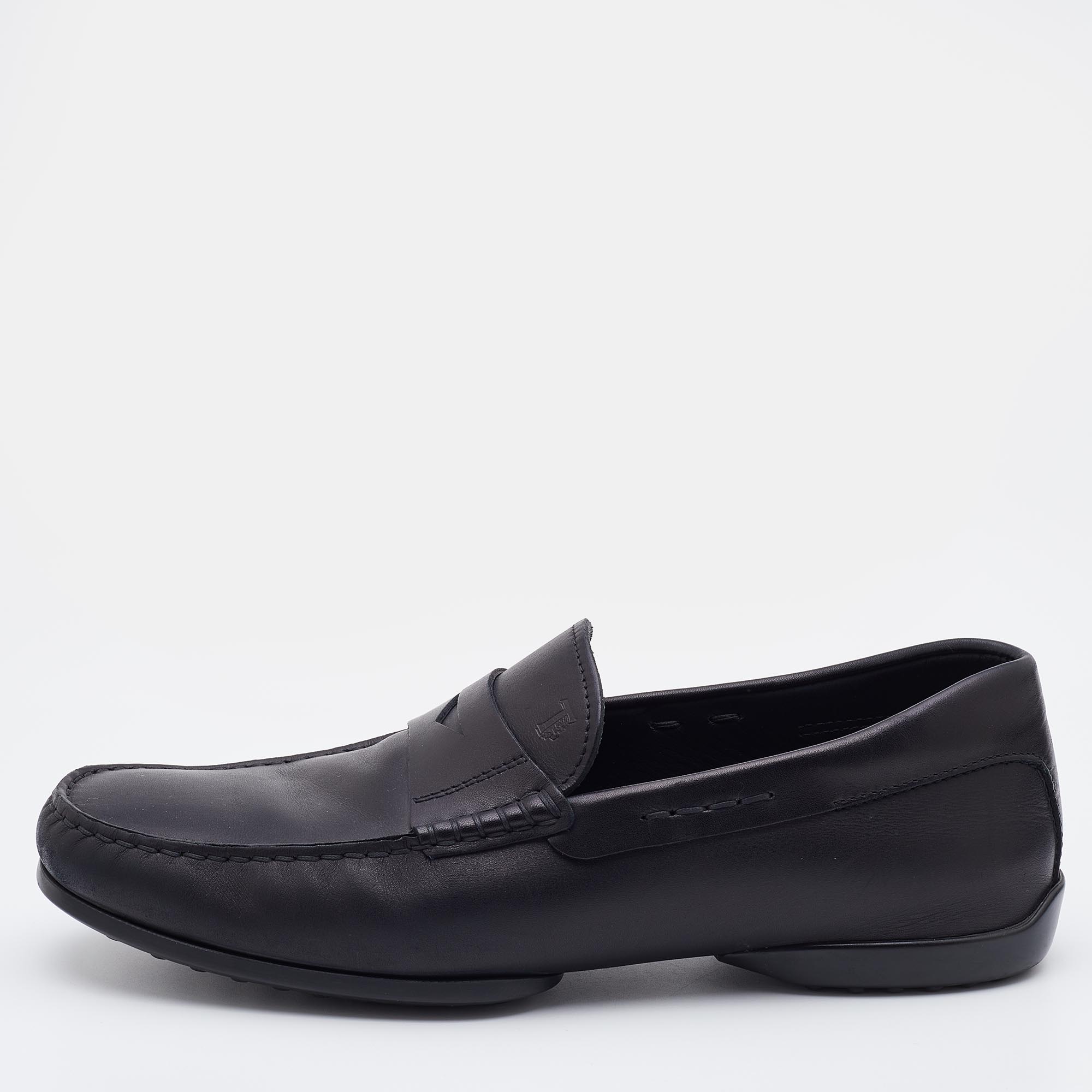 Pre-owned Tod's Black Leather Driving Penny Loafers Size 40
