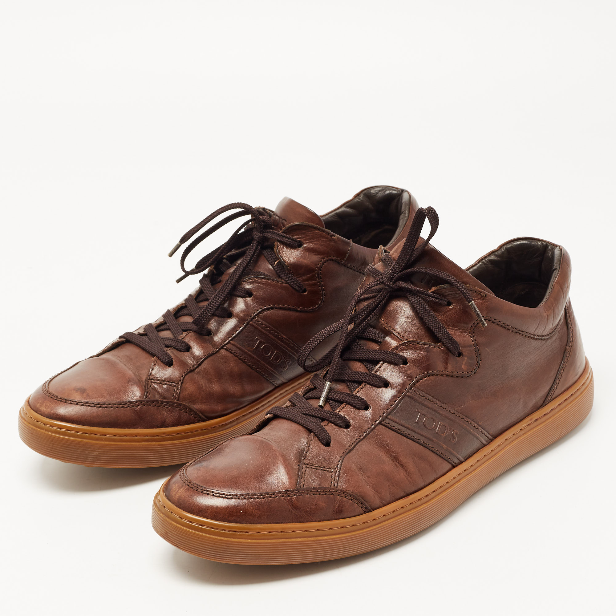 

Tod's Brown Leather Lace Up Sneakers Size