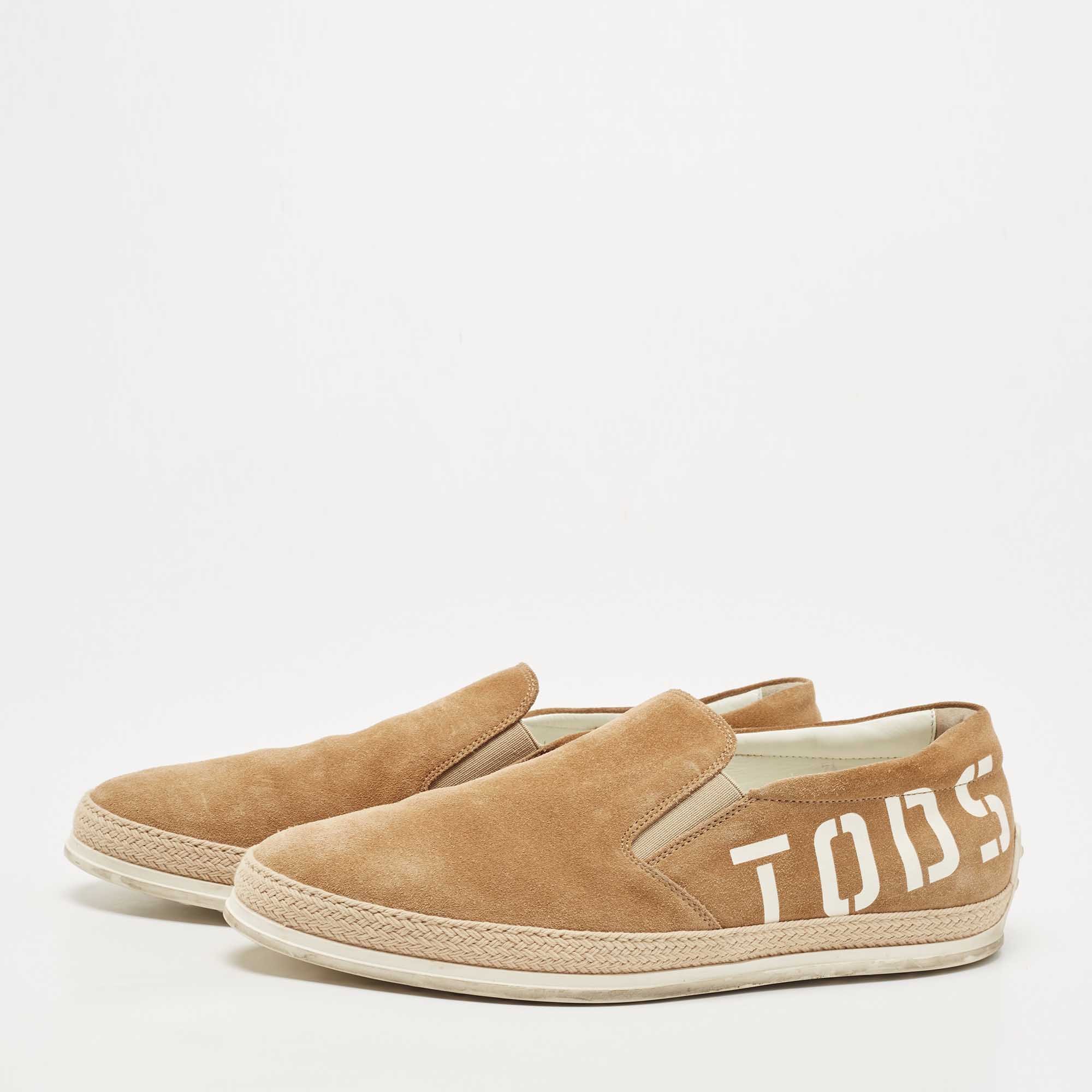 

Tod's Brown Suede Leather Logo Slip On Espadrille Sneakers Size