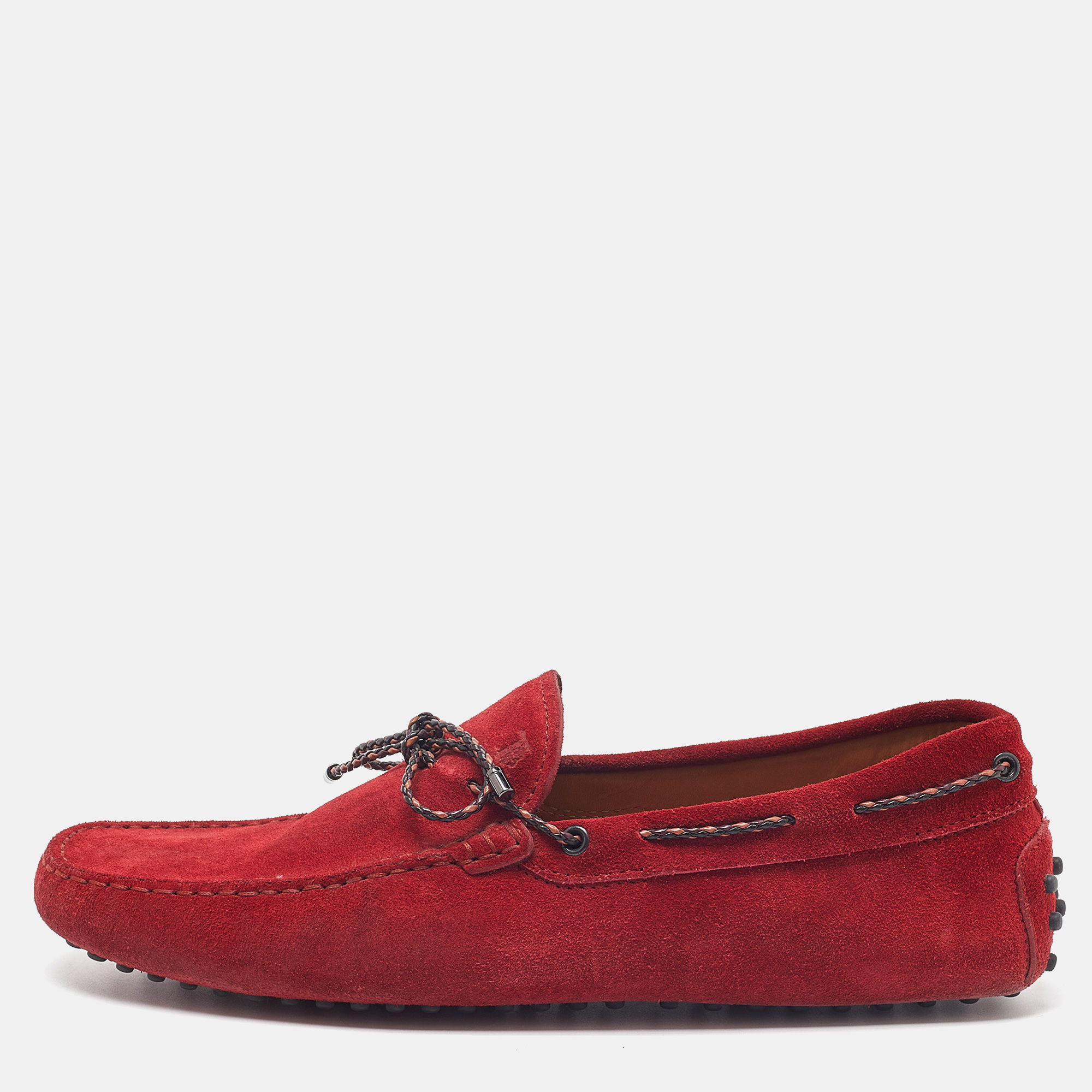 Pre-owned Tod's Red Suede Bow Slip On Loafers Size 43