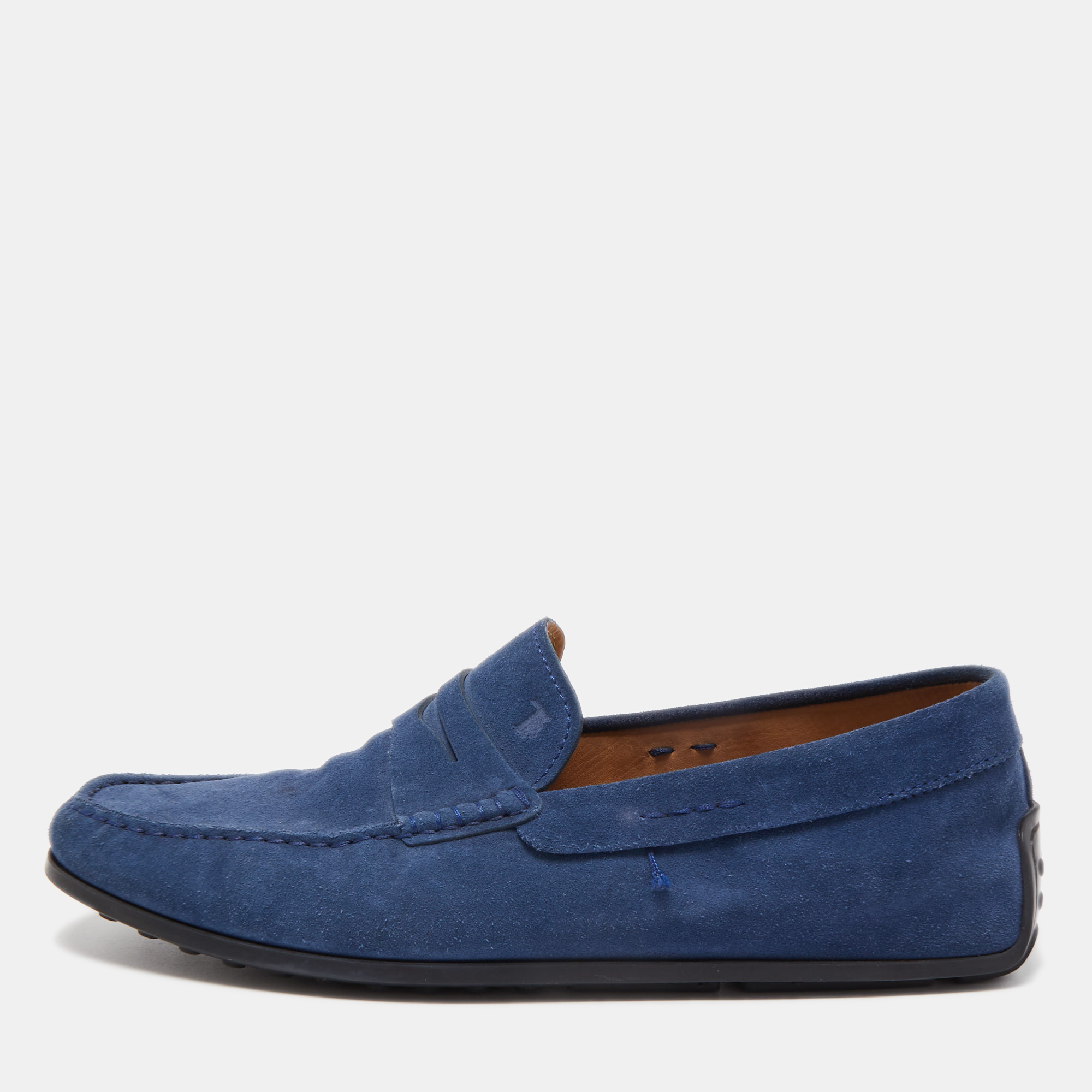 Pre-owned Tod's Blue Suede Penny Loafers Size 41