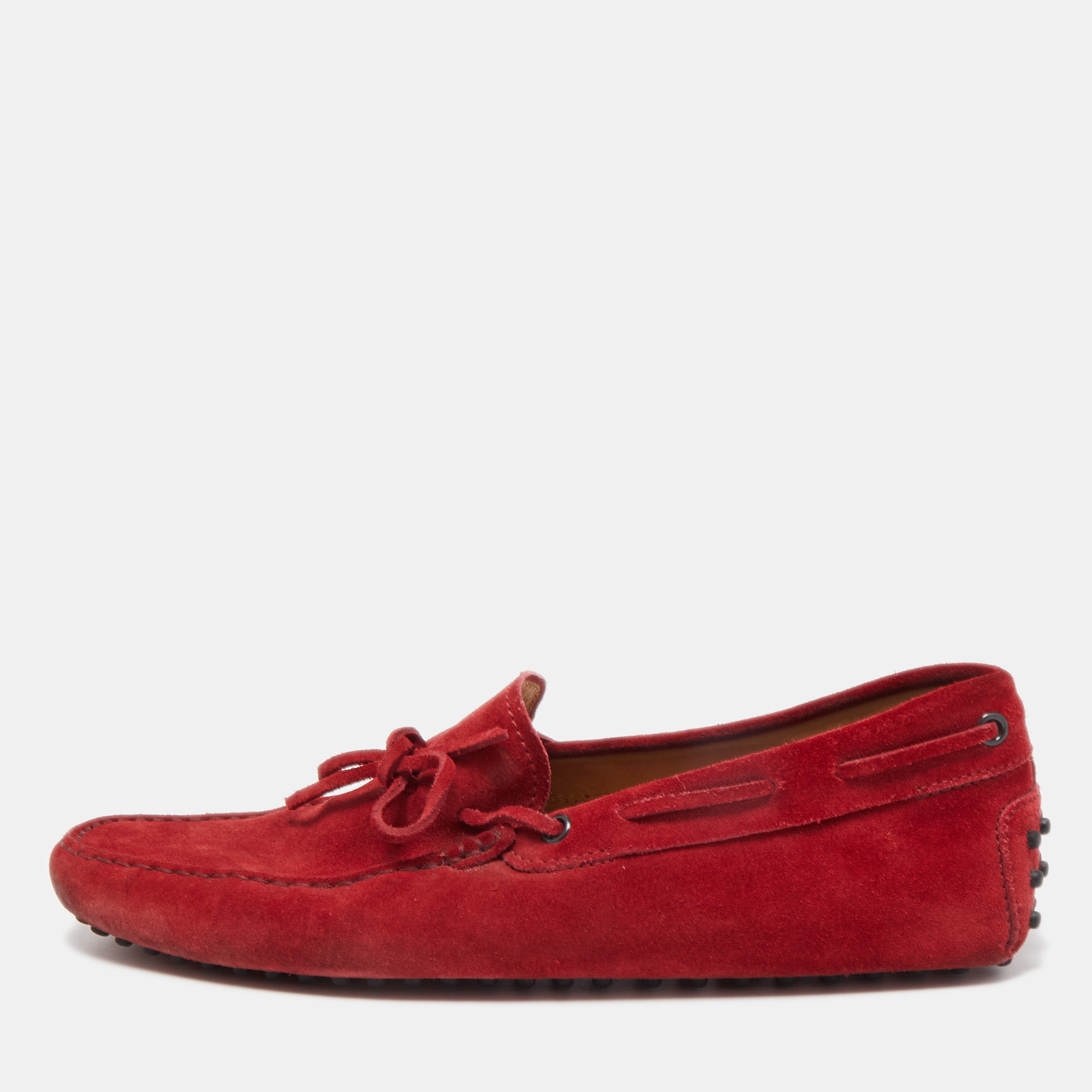 

Tod's Red Suede Bow Detail Driving Loafers Size