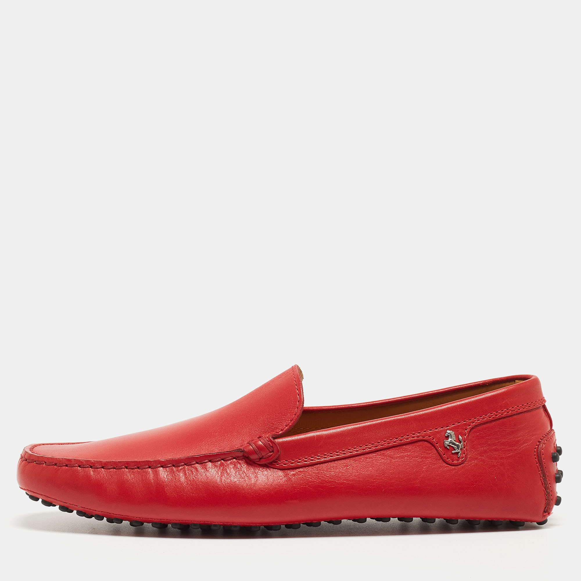 Pre-owned Tod's For Ferrari Red Leather Slip On Loafers Size 43