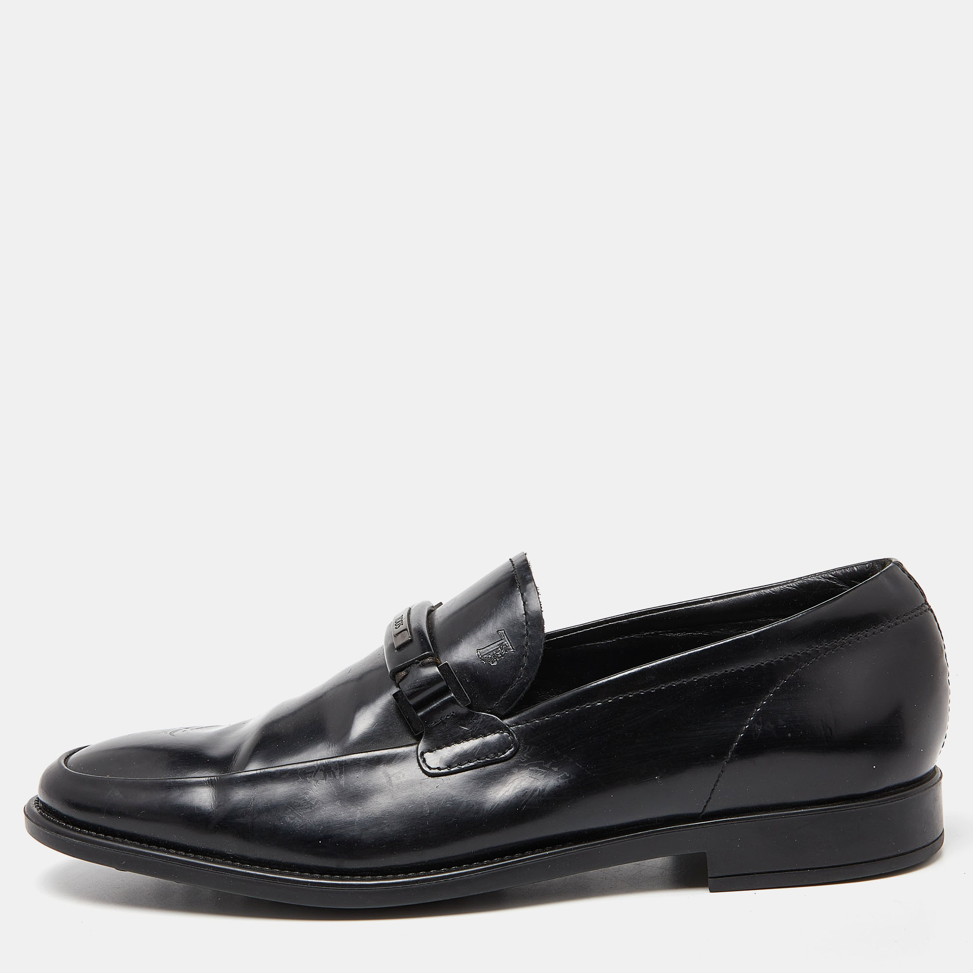 Pre-owned Tod's Black Patent Leather Slip On Loafers Size 39.5