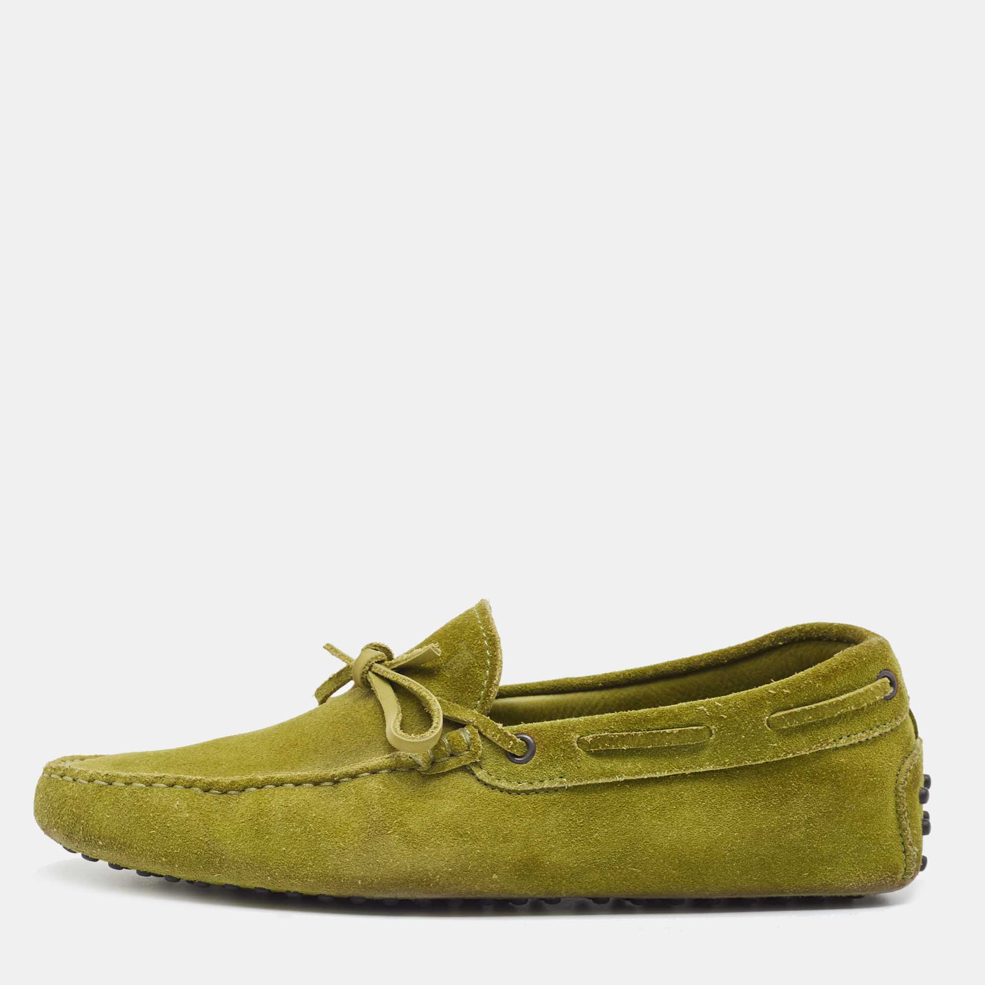 

Tod's Olive Green Suede Bow Slip On Loafers Size 42