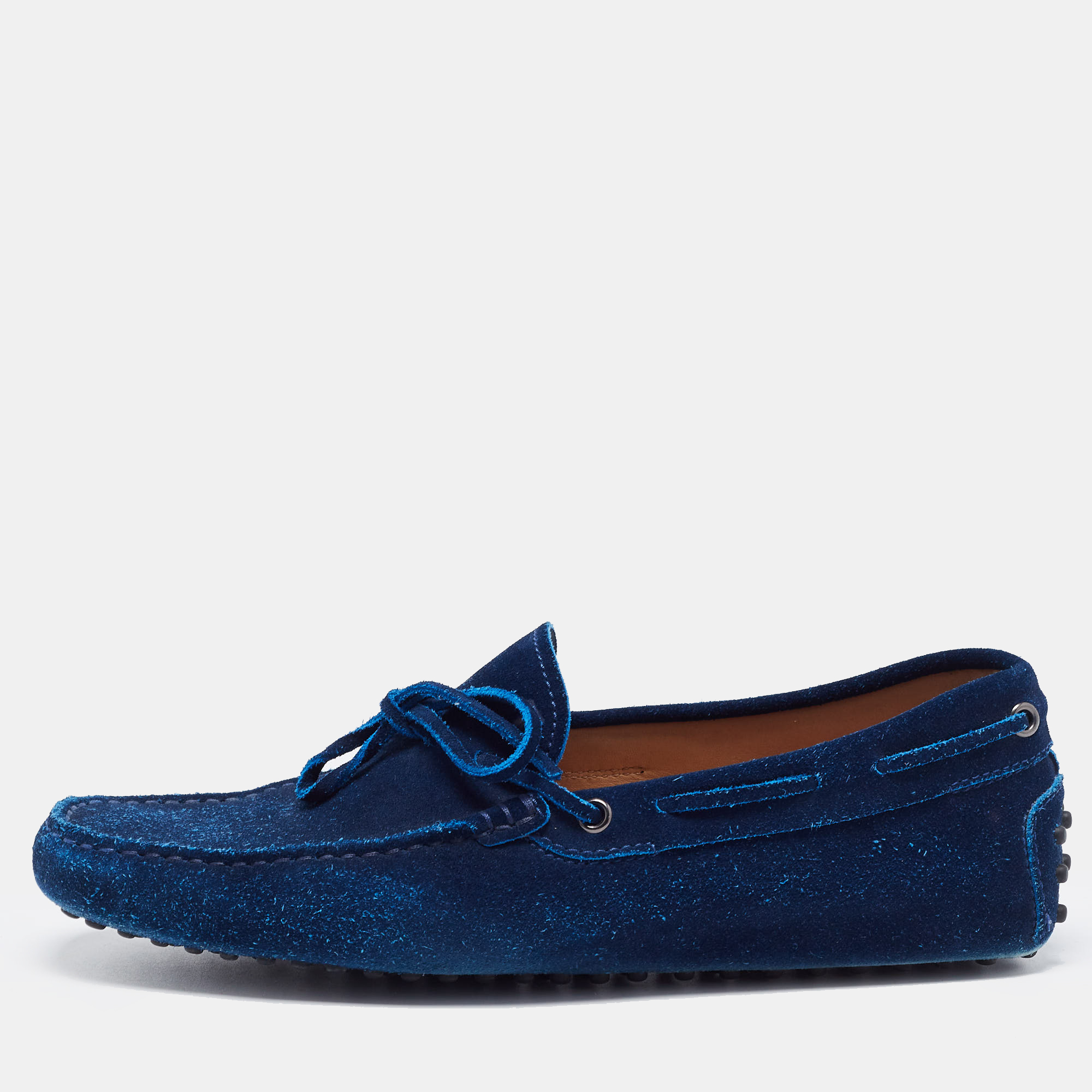 Pre-owned Tod's Blue Suede Bow Slip On Loafers Size 41.5
