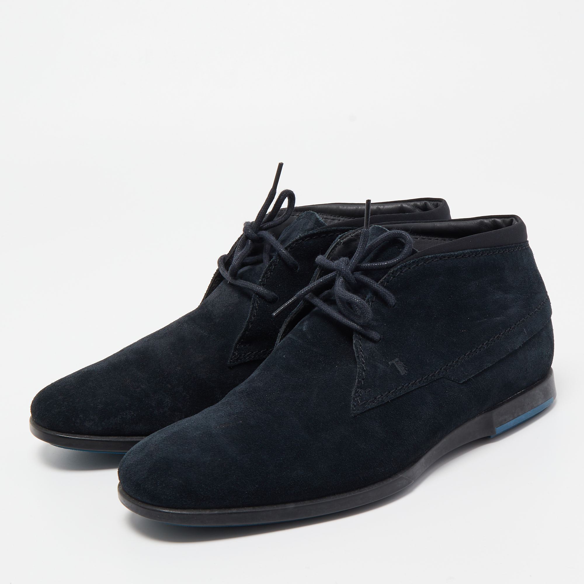 

Tod's Navy Blue Suede Lace Up Ankle Boots Size
