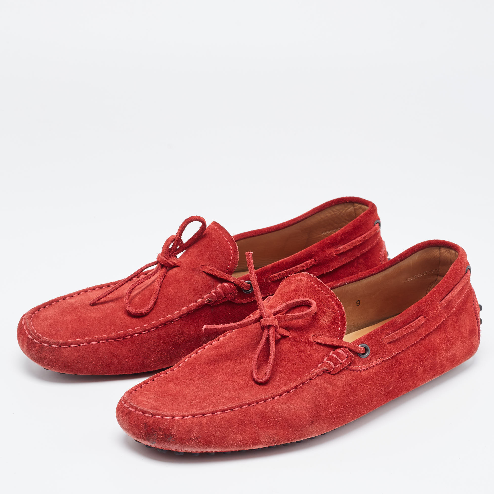 

Tod's Red Suede Gommino Bow Driving Slip On Loafers Size