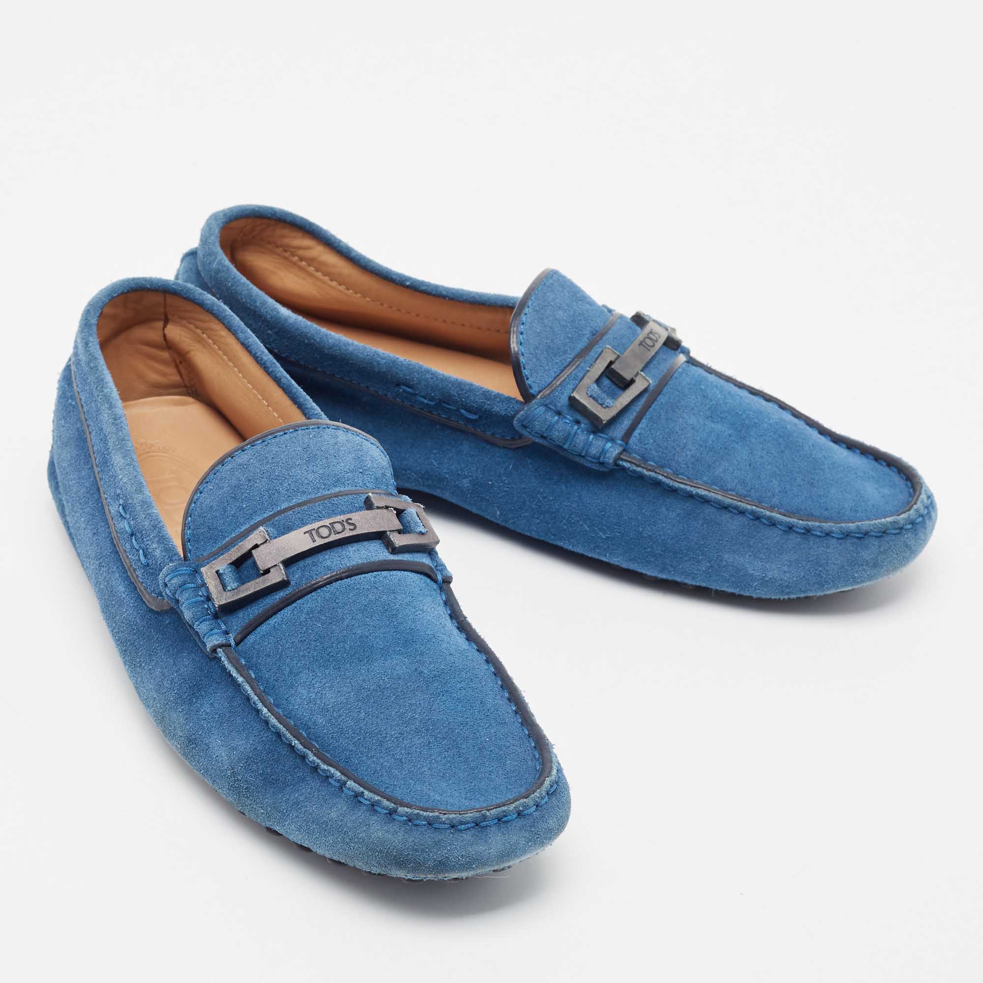 Tod`s Blue Suede Buckle Slip On Loafers Size 40 