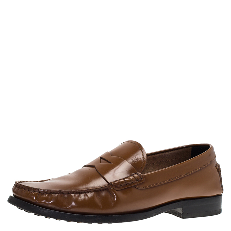 Pre Owned Tod's Caramel Brown Leather Penny Loafers Size 41.5
