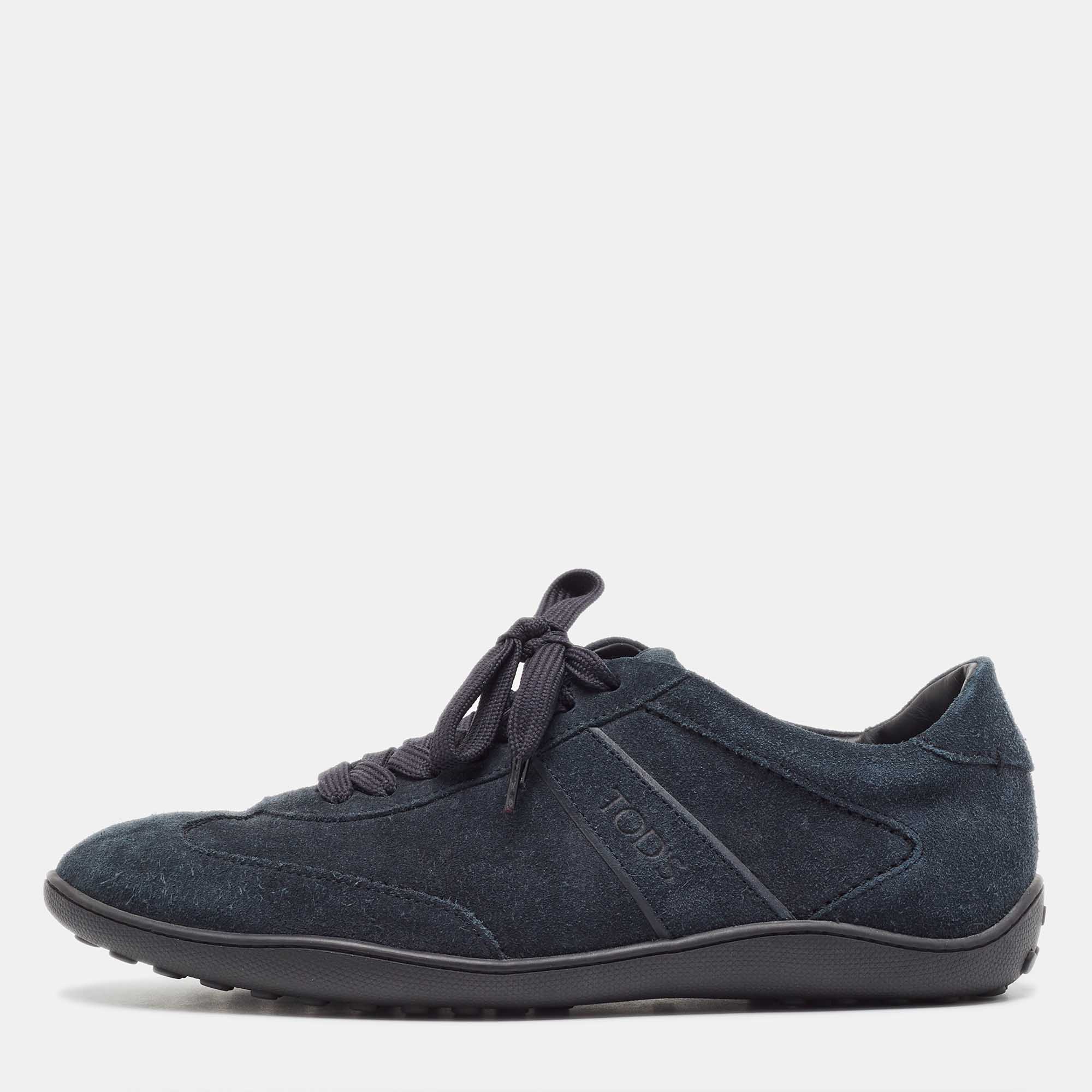 Pre-owned Tod's Tods Blue Suede Low Top Trainers Size 39.5
