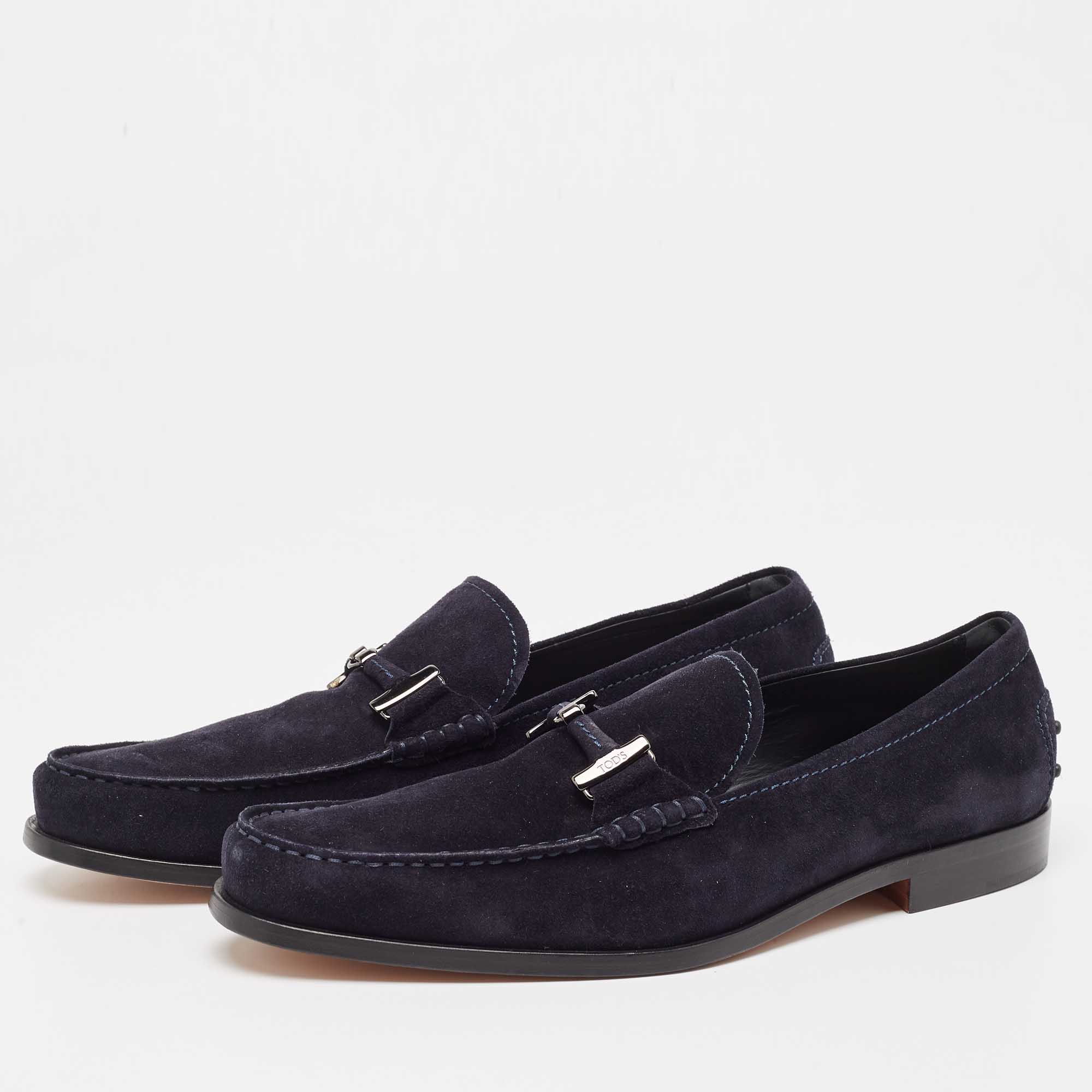 

Tod's Navy Blue Suede Bit Slip On Loafers Size