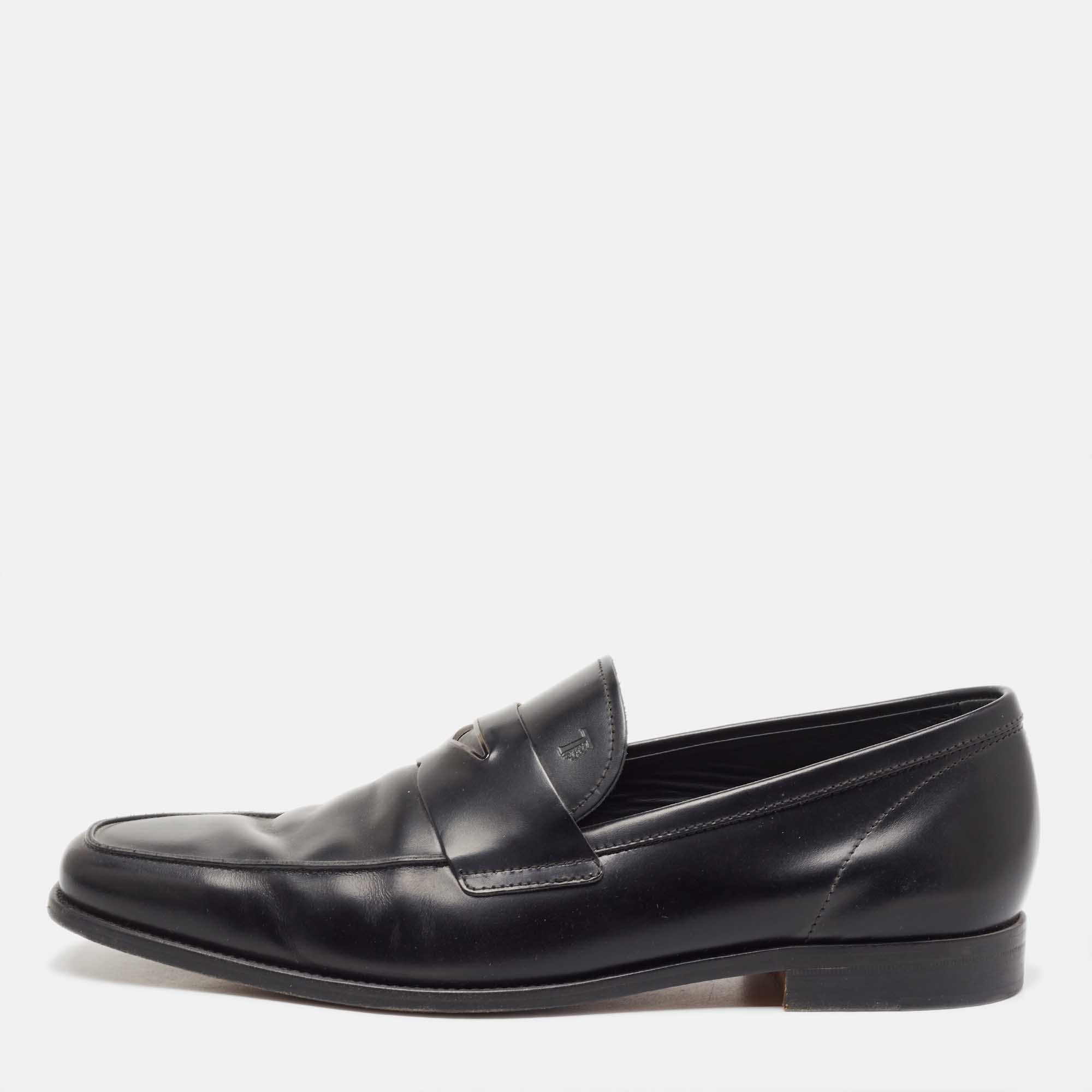 

Tod's Black Leather Penny Loafers Size