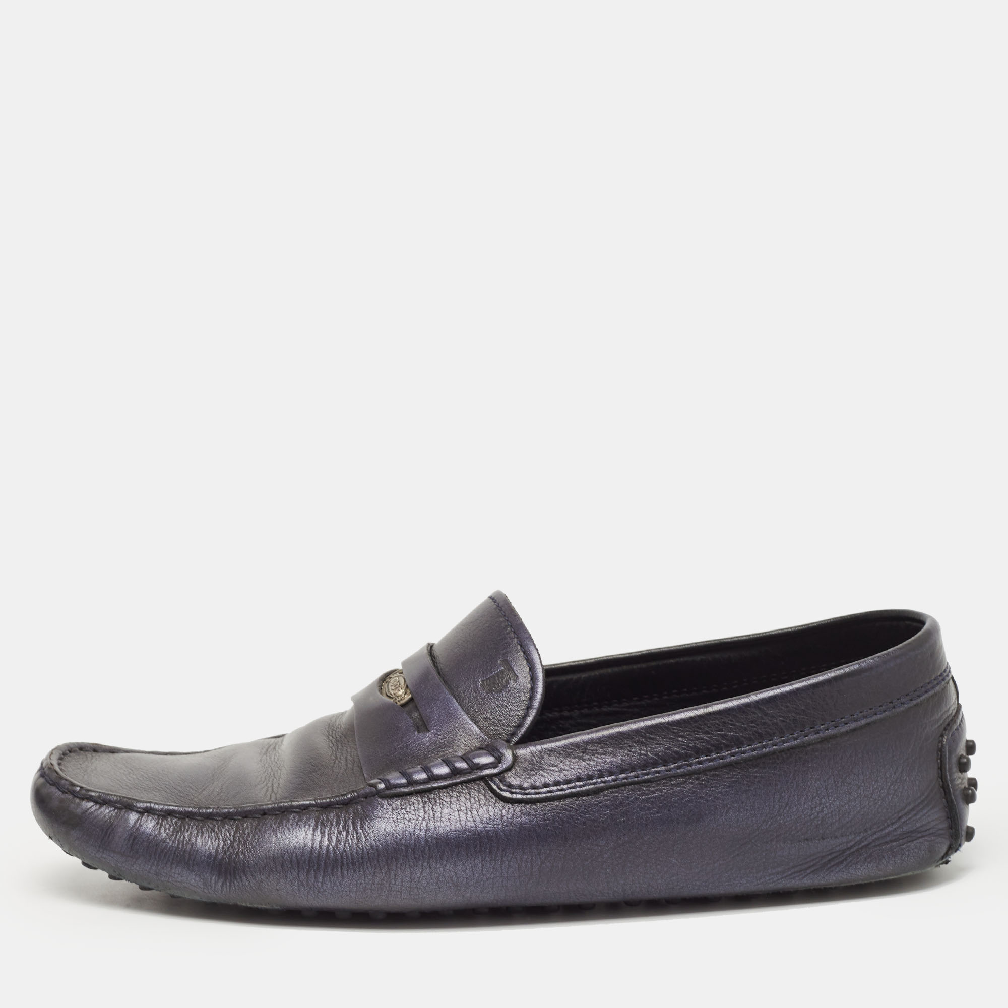 

Tod's Two Tone Leather Coin Detail Penny Loafers Size, Navy blue