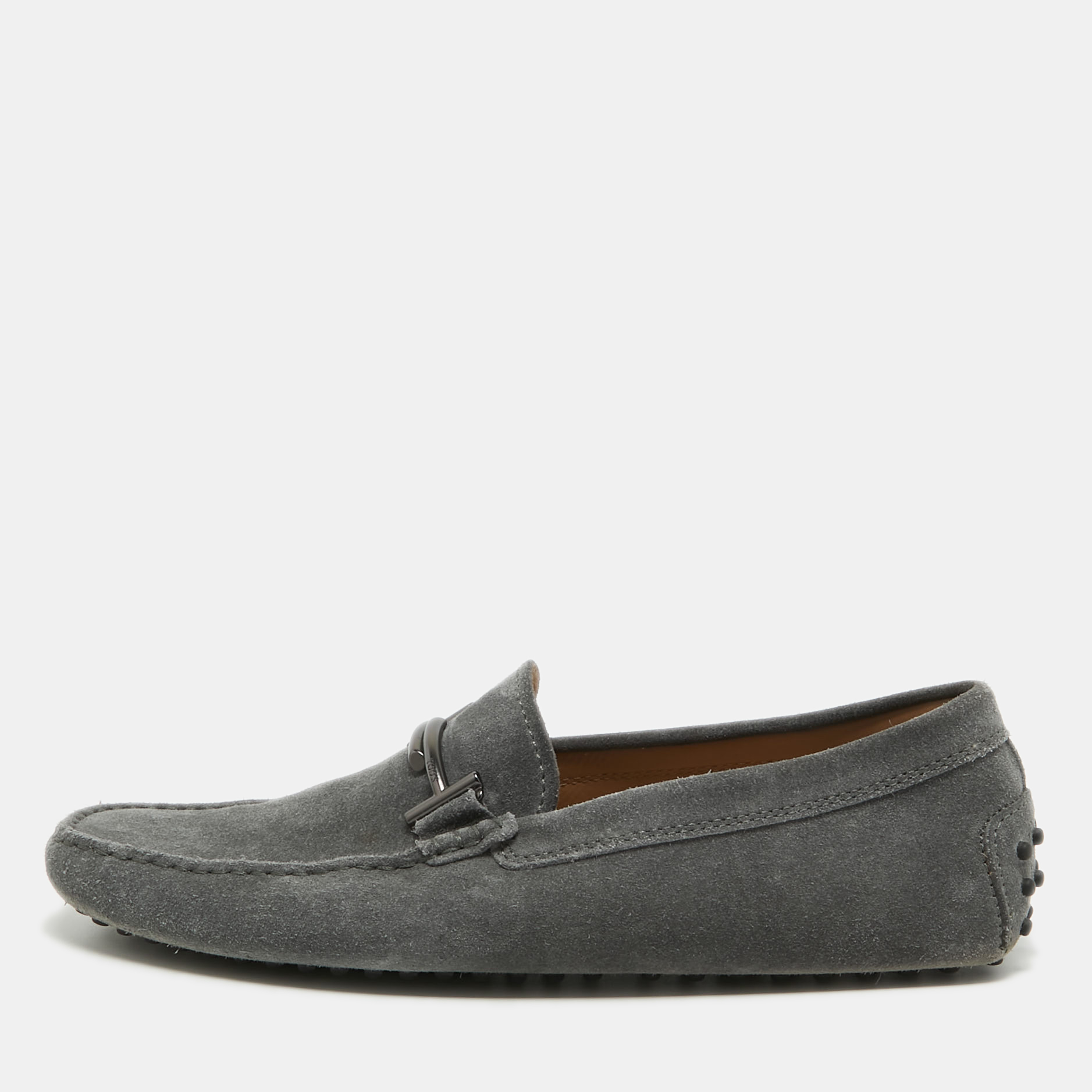 

Tods Grey Suede Gommino Double T Driving Loafers Size