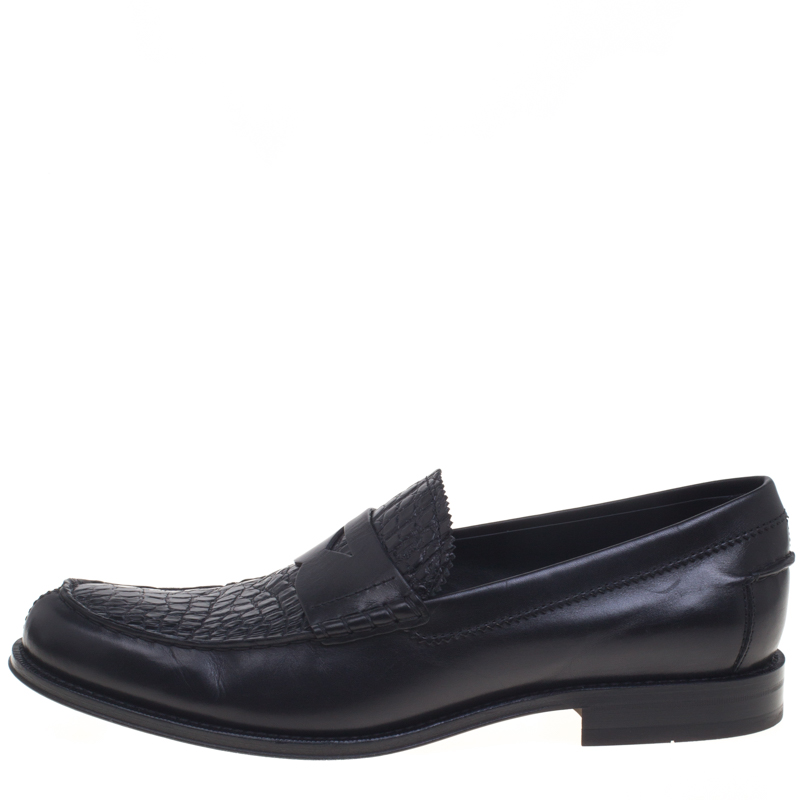 

Tod's Black Croc Leather Penny Loafers Size