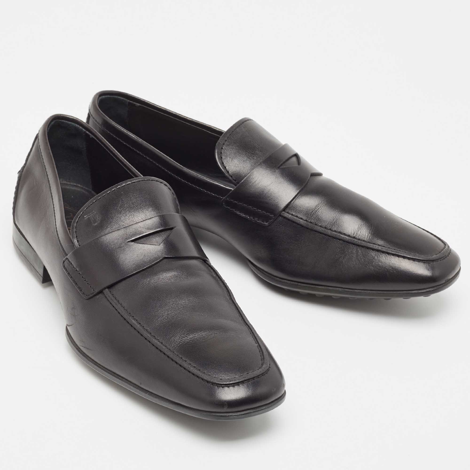 Tod`s Black Leather Penny Loafers Size 43 