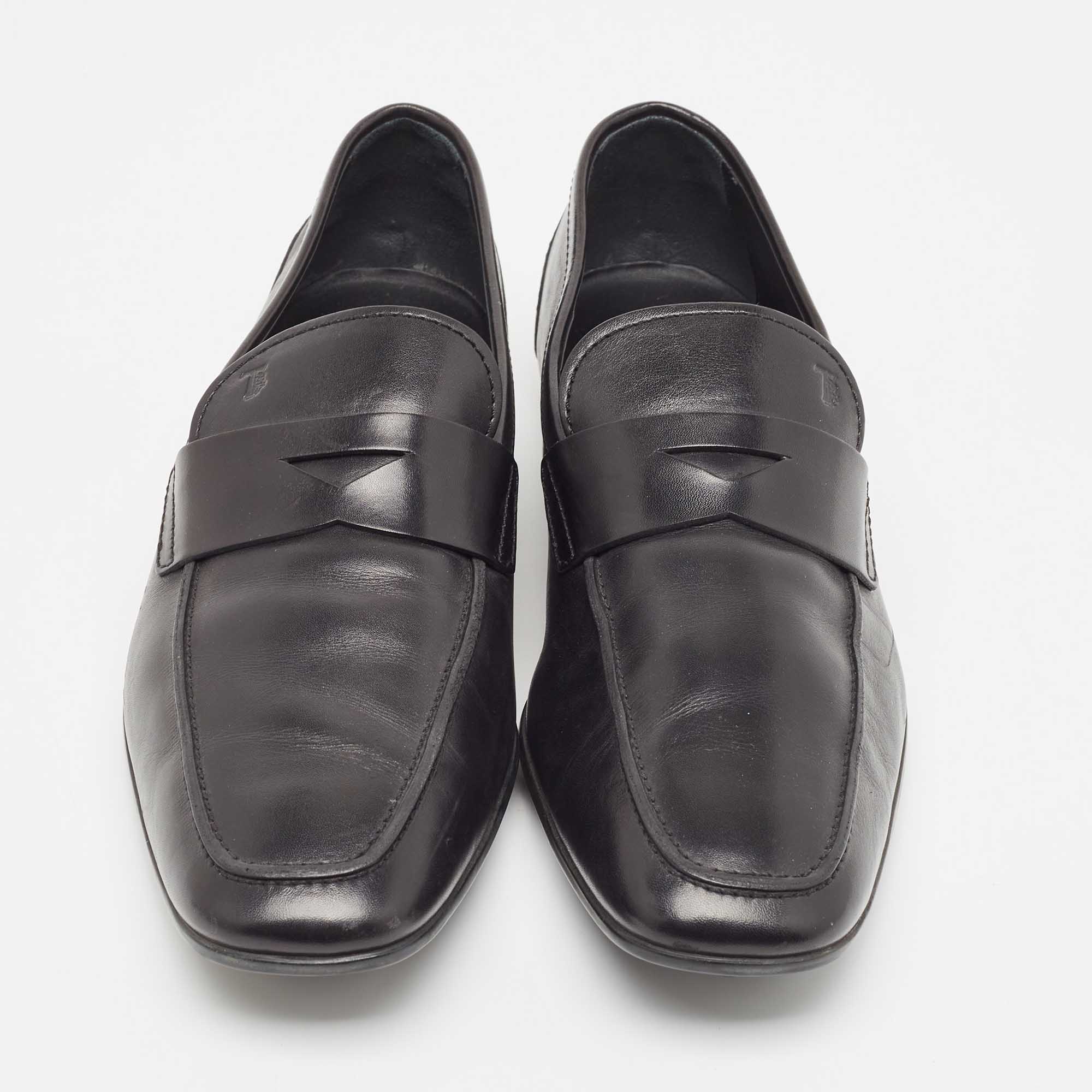 Tod`s Black Leather Penny Loafers Size 43 