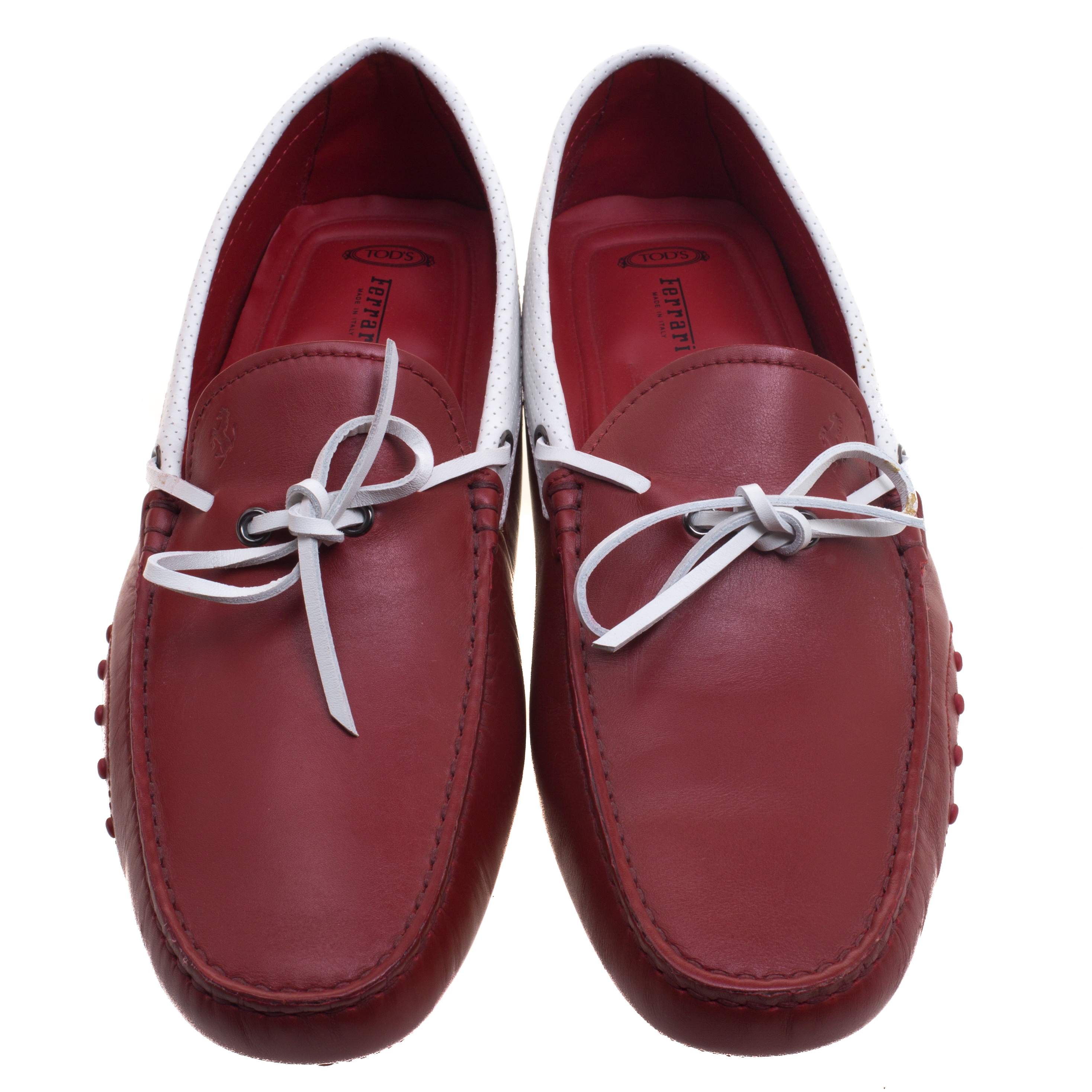 Tod's For Ferrari Red and White Leather Bow Loafers Size 44.5 Tod's | TLC