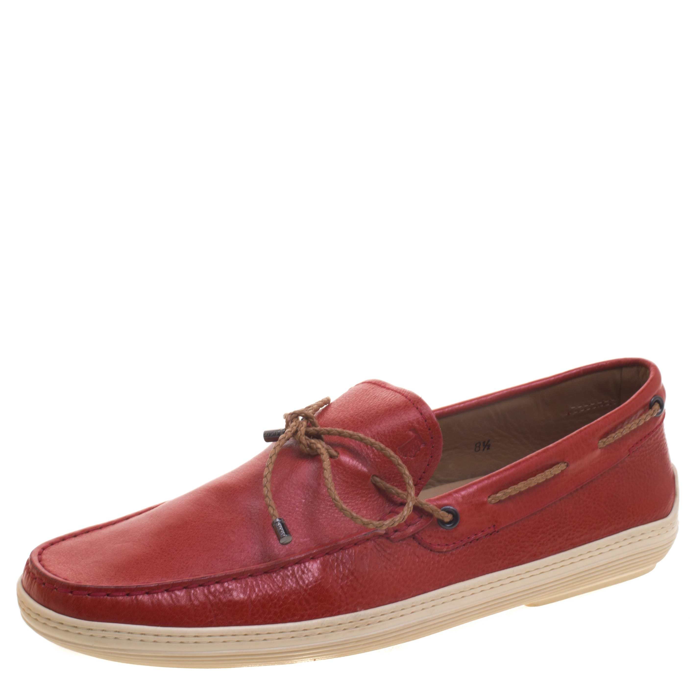 Pre Owned Tod's Red Leather Moccasins Size 42.5