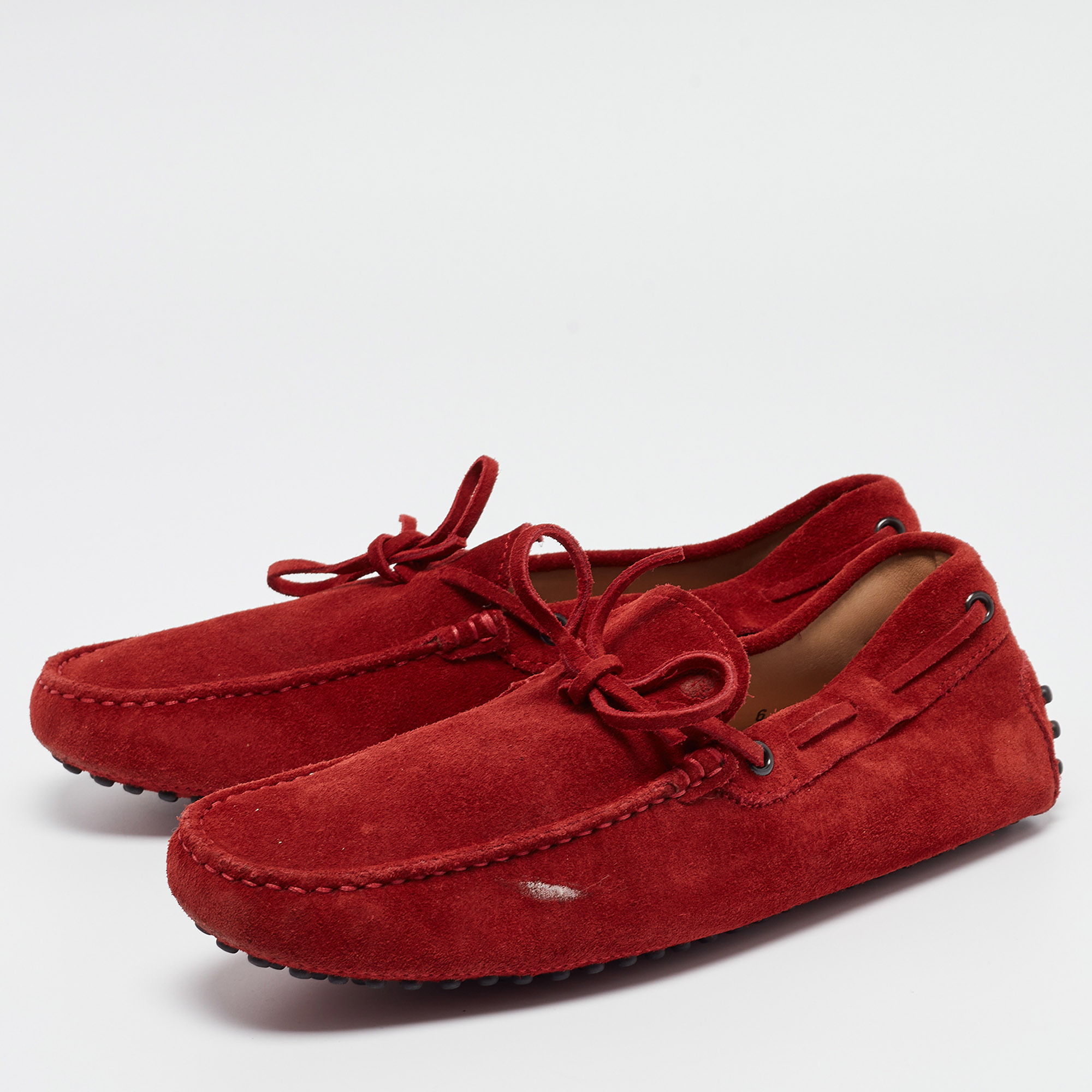 Tod`s Red Suede Slip On Loafers Size 39.5 