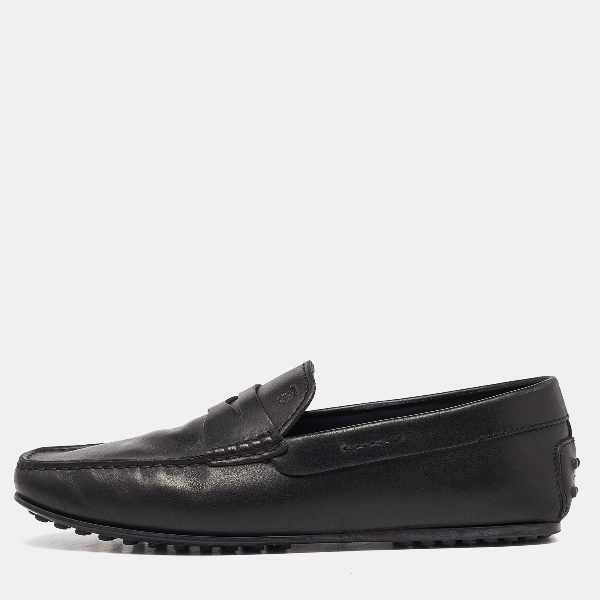 

Tod's Black Leather Slip On Penny Loafers Size