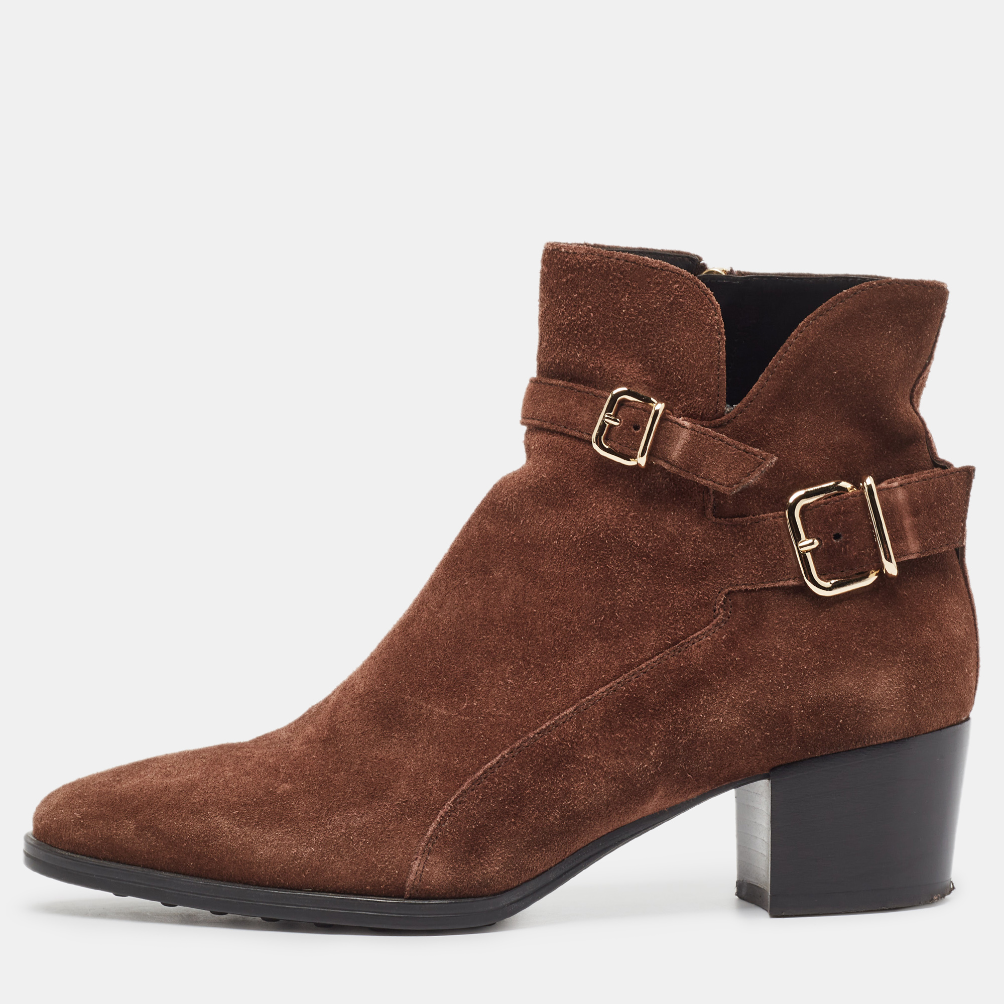 

Tod's Brown Suede Buckled Ankle Boots Size