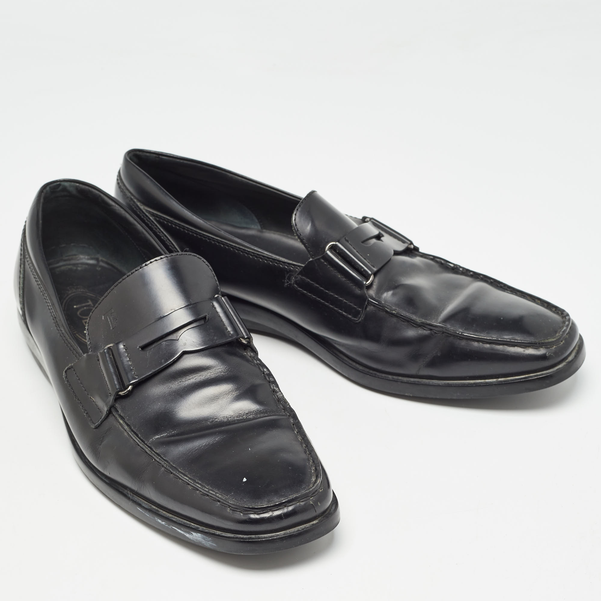 Tod`s Black Leather Penny Slip On Loafers Size 43 