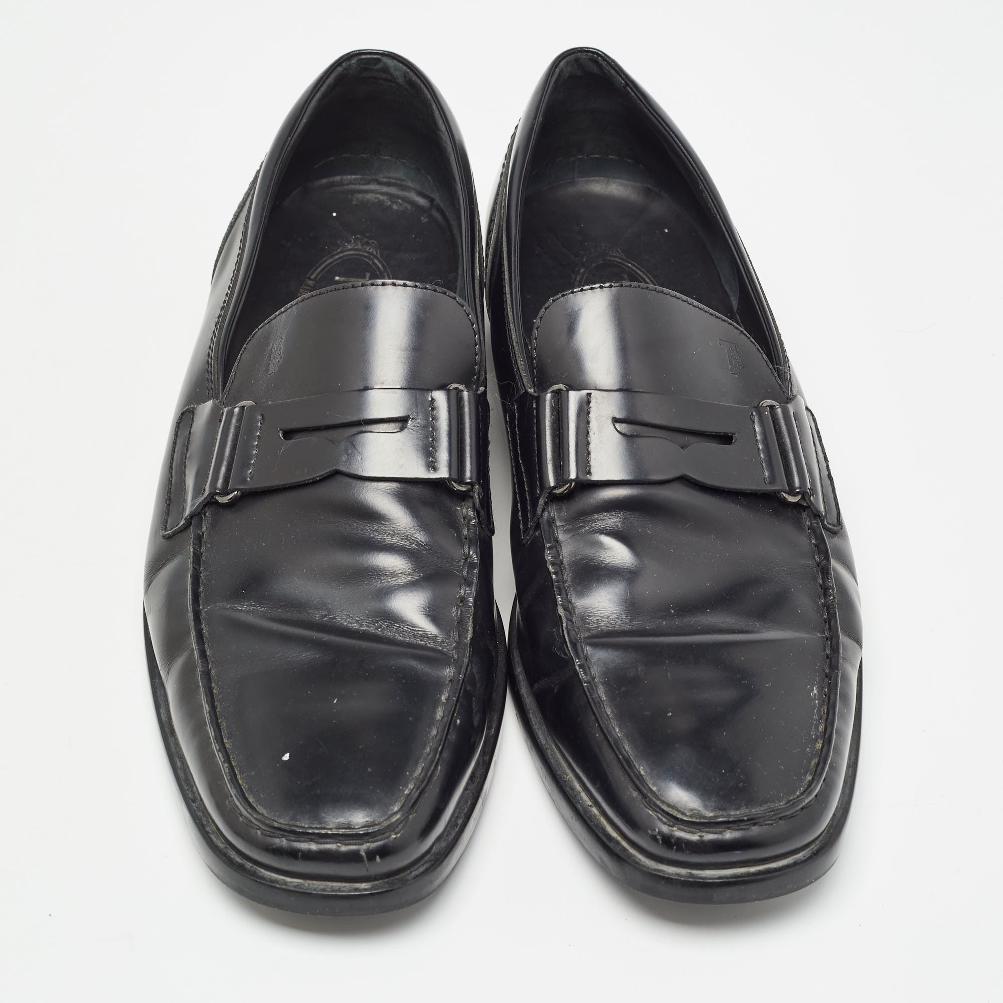 Tod`s Black Leather Penny Slip On Loafers Size 43 