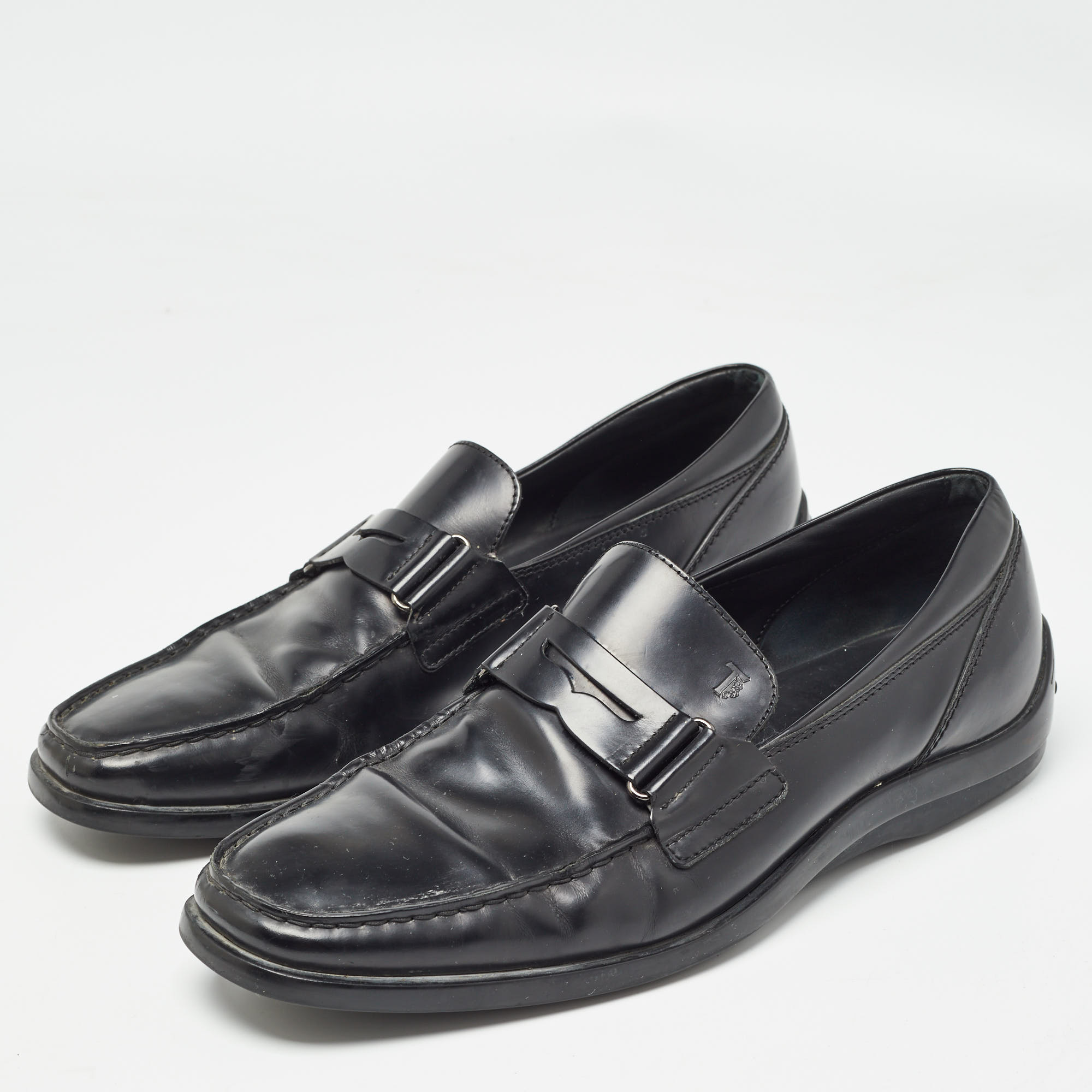 Tod`s Black Leather Penny Slip On Loafers Size 43 