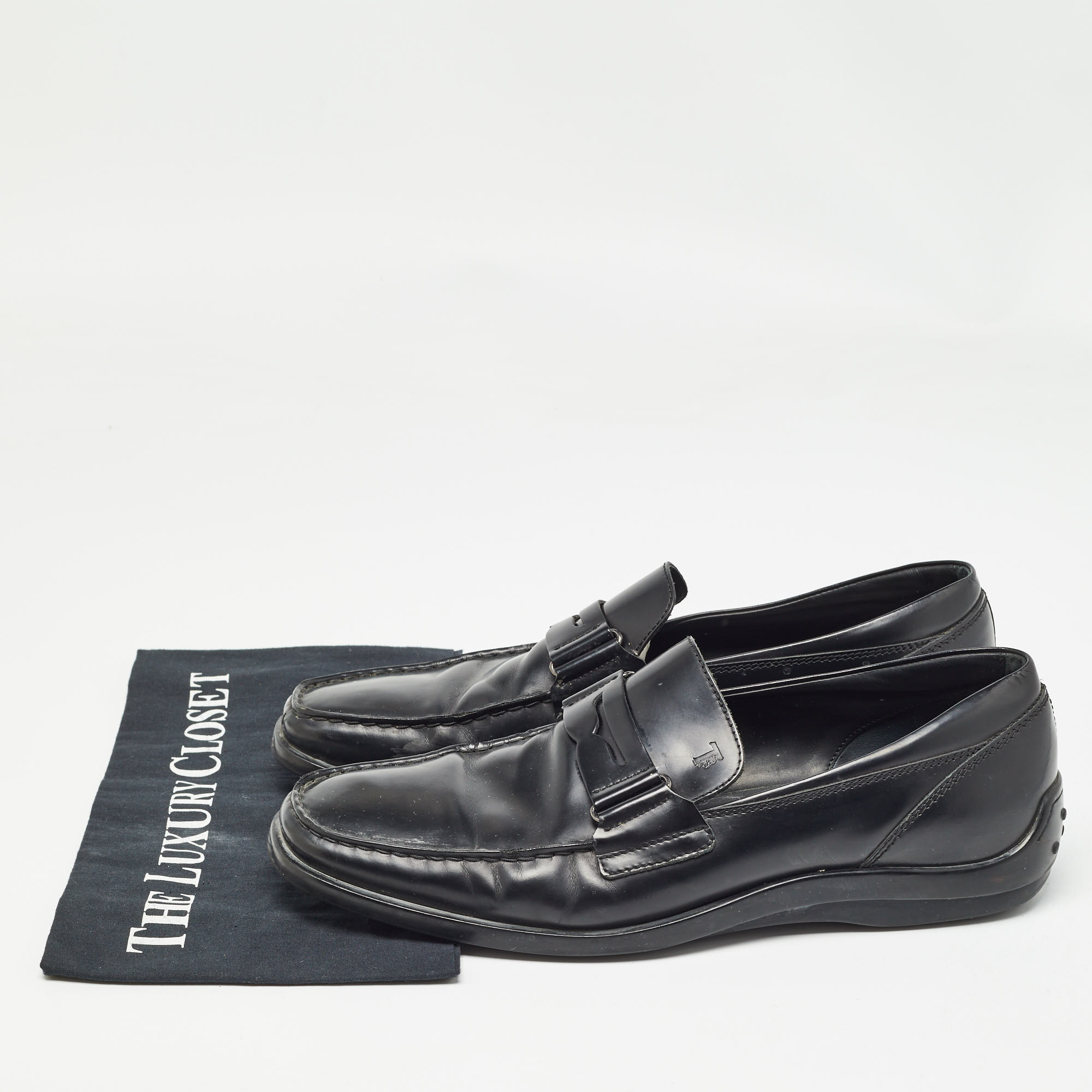 Tod`s Black Leather Penny Slip On Loafers Size 43 