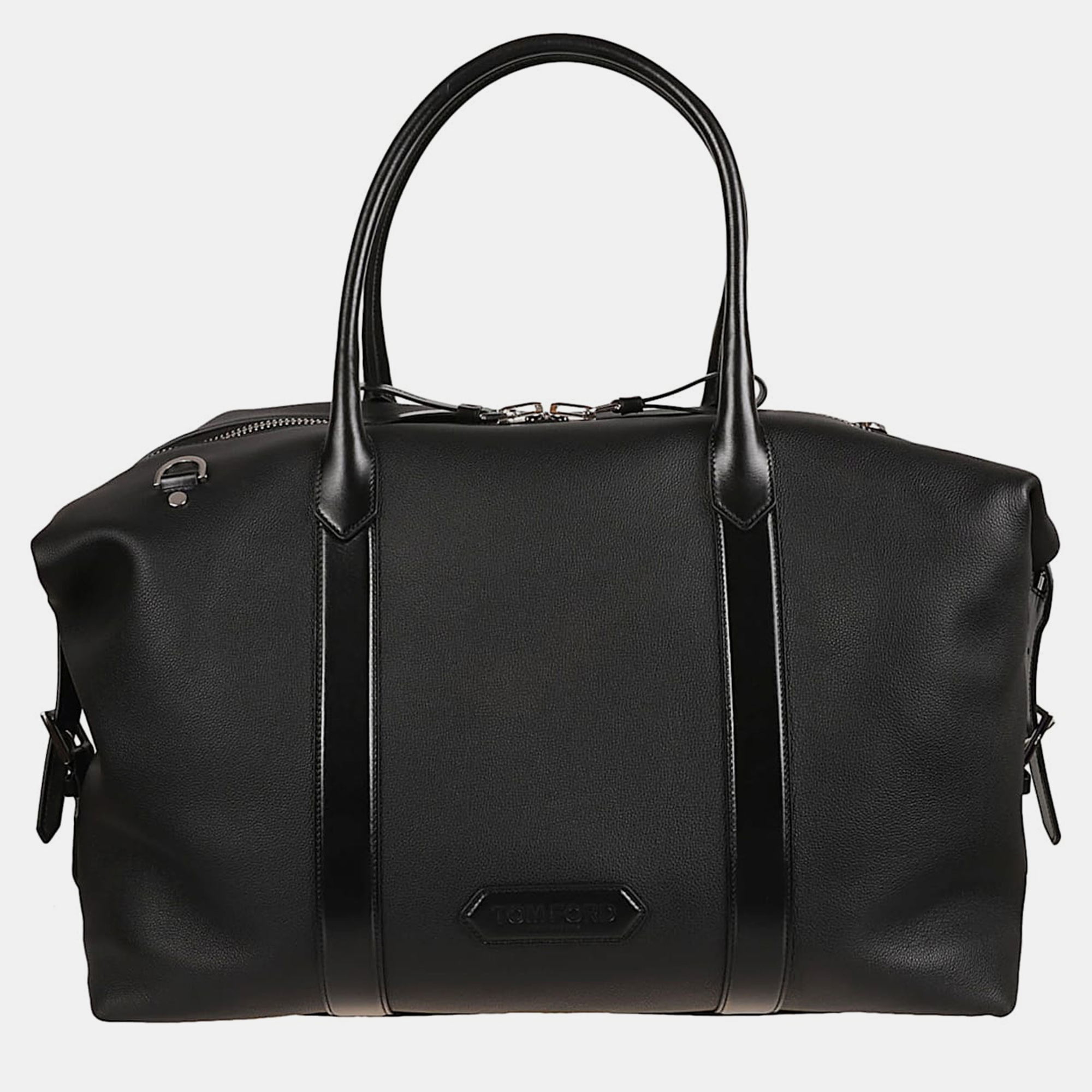 

Tom Ford Black Calf Leather Logo Patch Zip Tote Bag